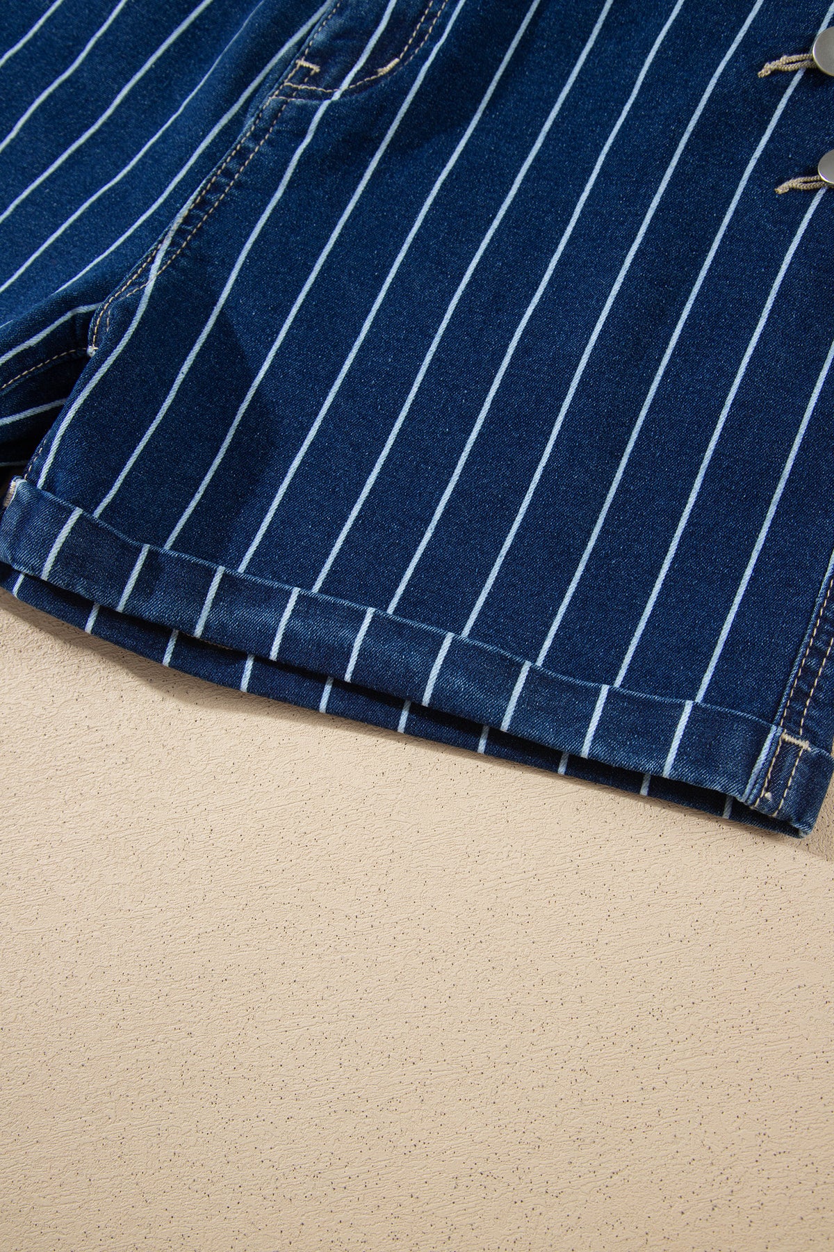 Blue Stripe Metal Button Detail Denim Shorts
