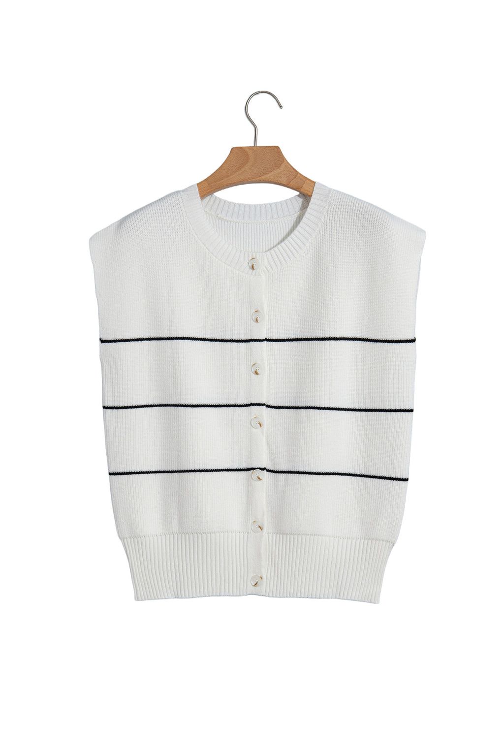 White Stripe Short Sleeve Button Front Shift Cardigan