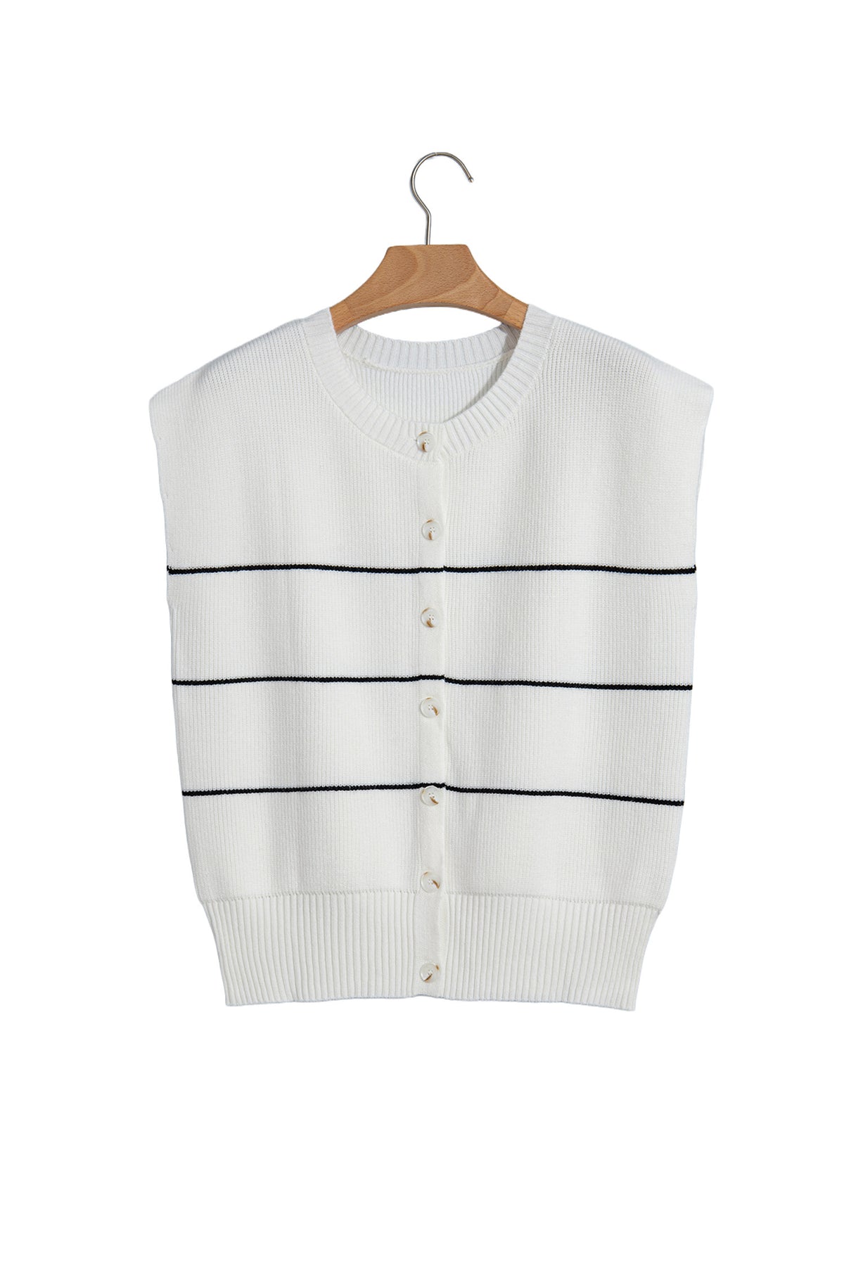 White Stripe Short Sleeve Button Front Shift Cardigan