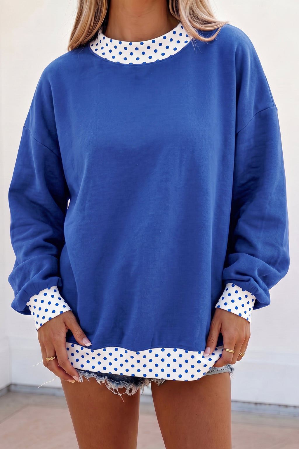 Jet Stream Colorblock Polka Dot Contrast Trim Oversized Sweatshirt