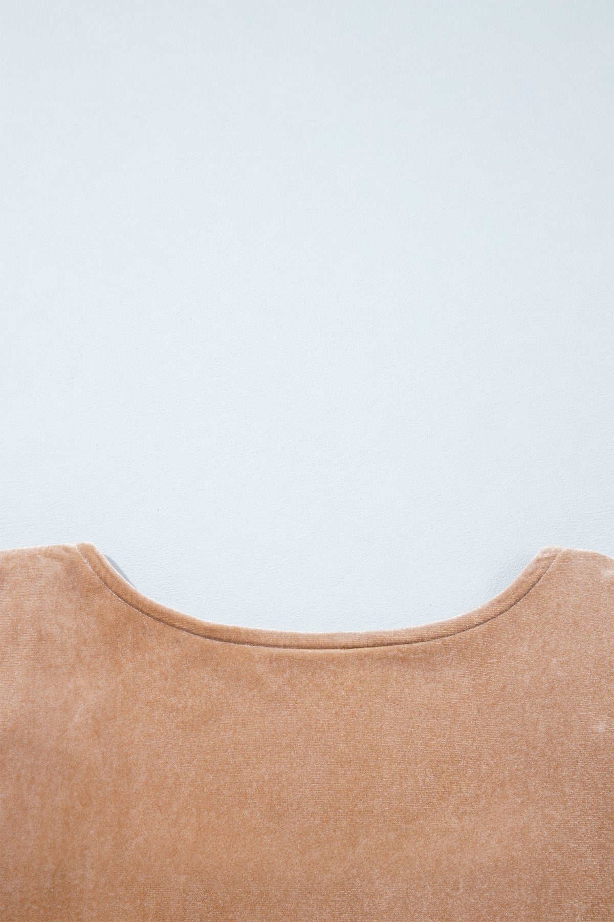 Light French Beige Solid Color Velvet Knot Square Neck Sheer Long Sleeve Bodysuit