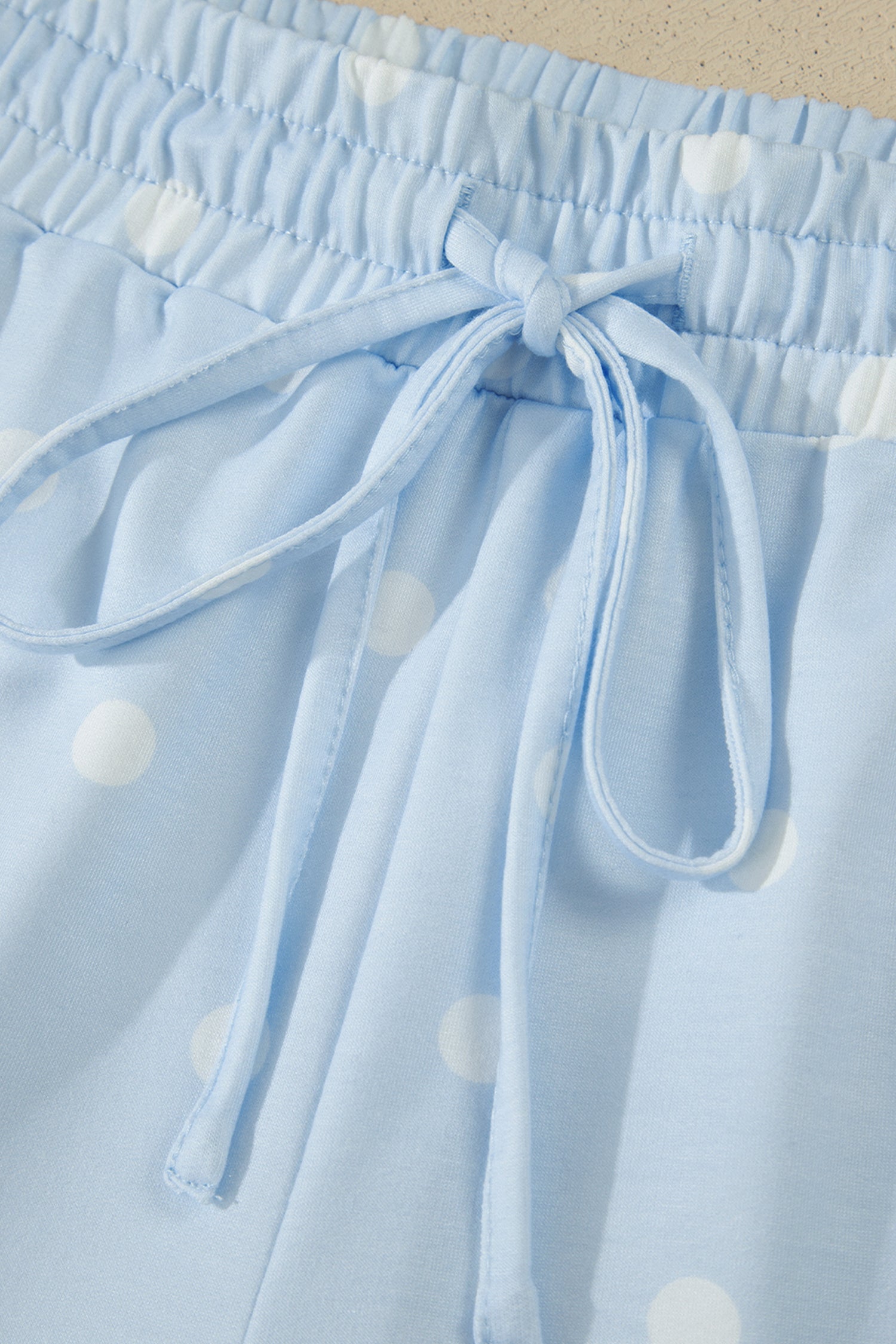 White Exposed Seam Detail Polka Dot Loose Tee Drawstring Shorts Set