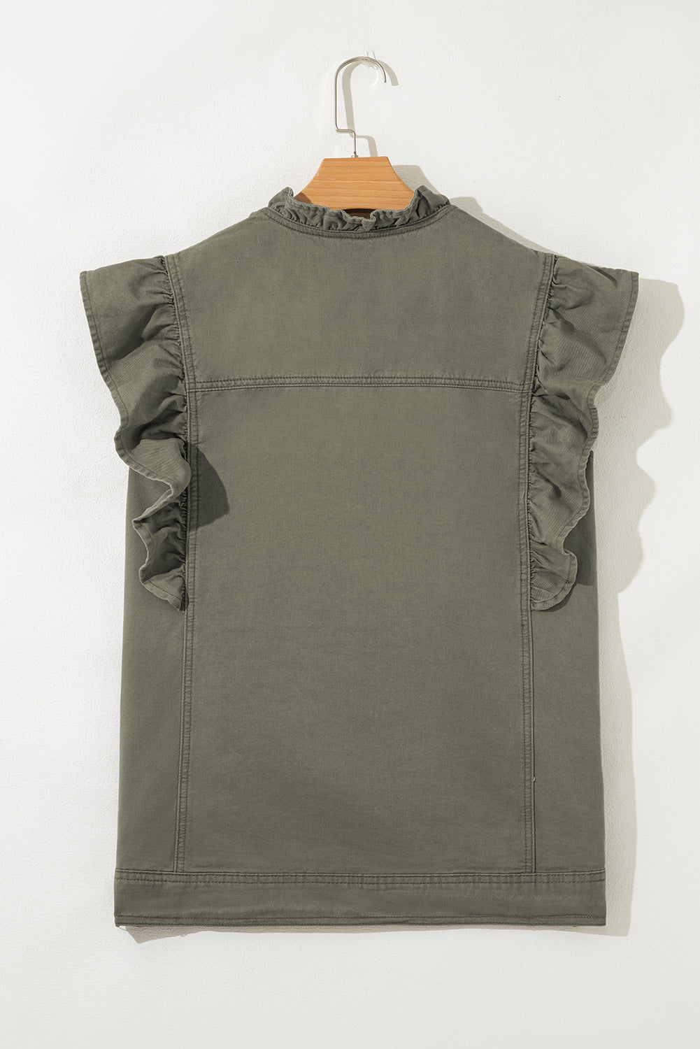 Green Bay Ruffled Patchwork Denim Jacket Vest
