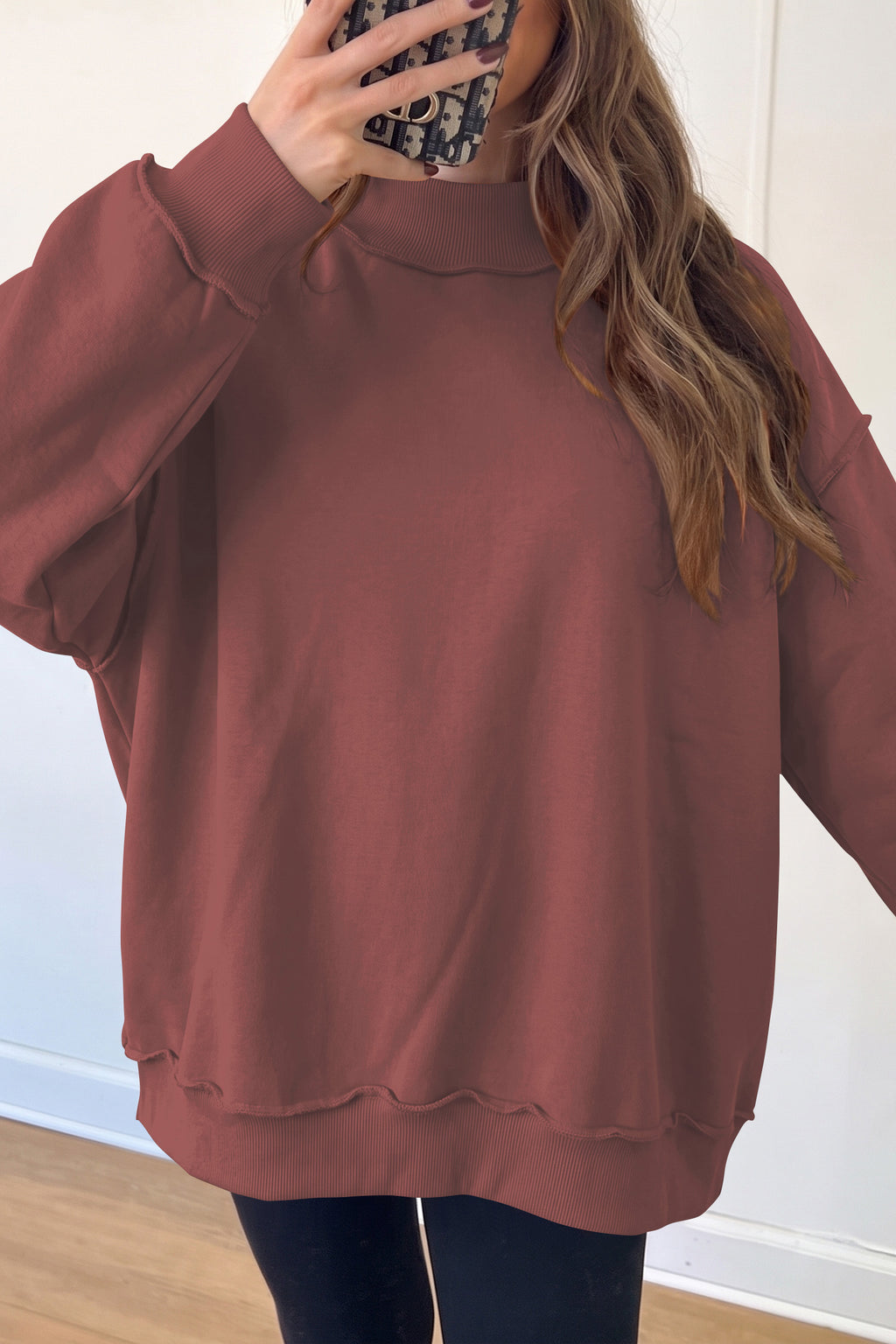 Carrot Oversize Drop Shoulder Reversible Mock Neck Sweatshirt