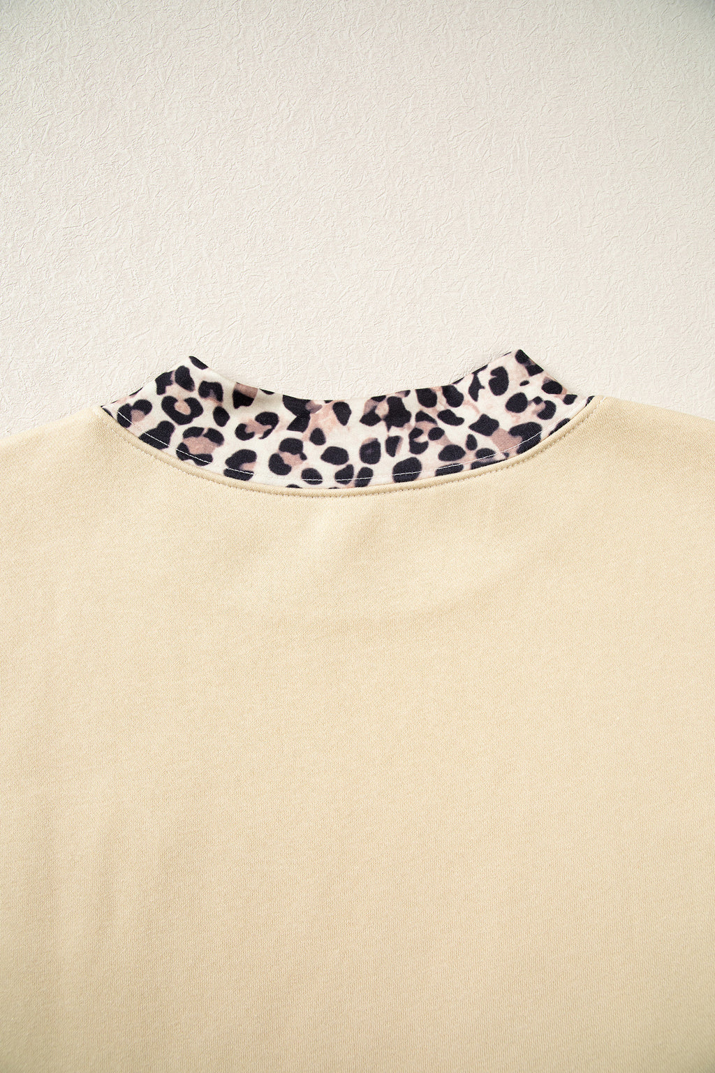Parchment Leopard Trim High Neck FAITH Letter Graphic Baggy Sweatshirt