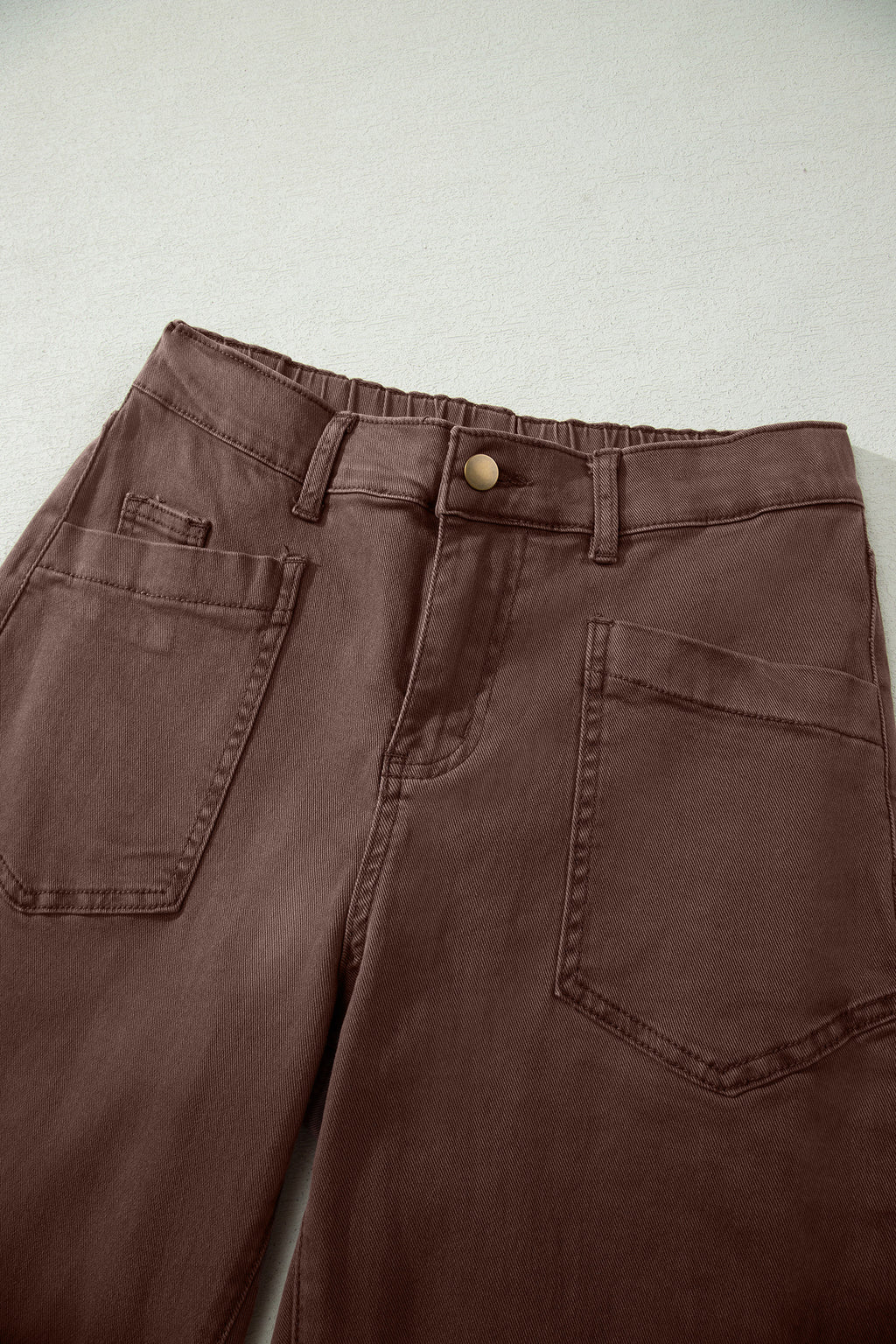 Four Leaf Clover Solid Color Square Patch Pocket Ankle-length Barrel Jeans