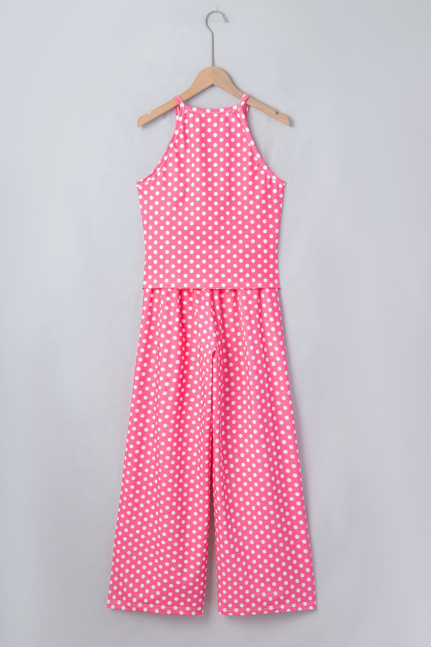 Blue Polka Dot Print Slim Tank Loose Pants 2pcs Outfit