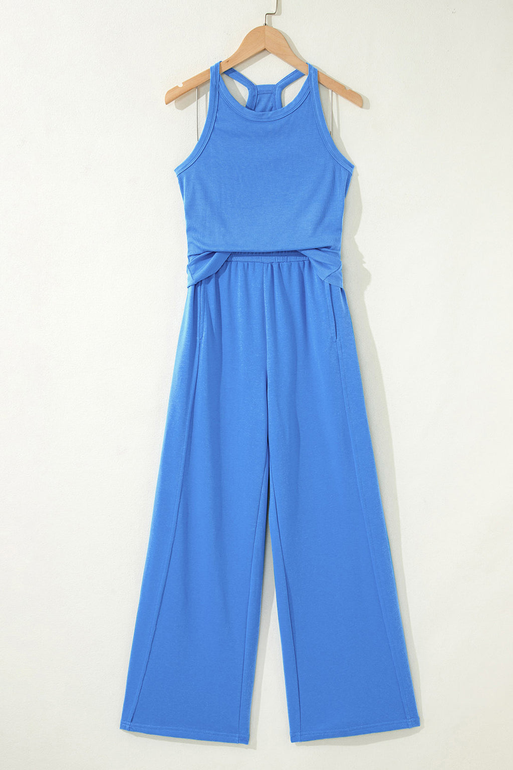 Green Slim Ribbed Tank Top and Sweatpants Set