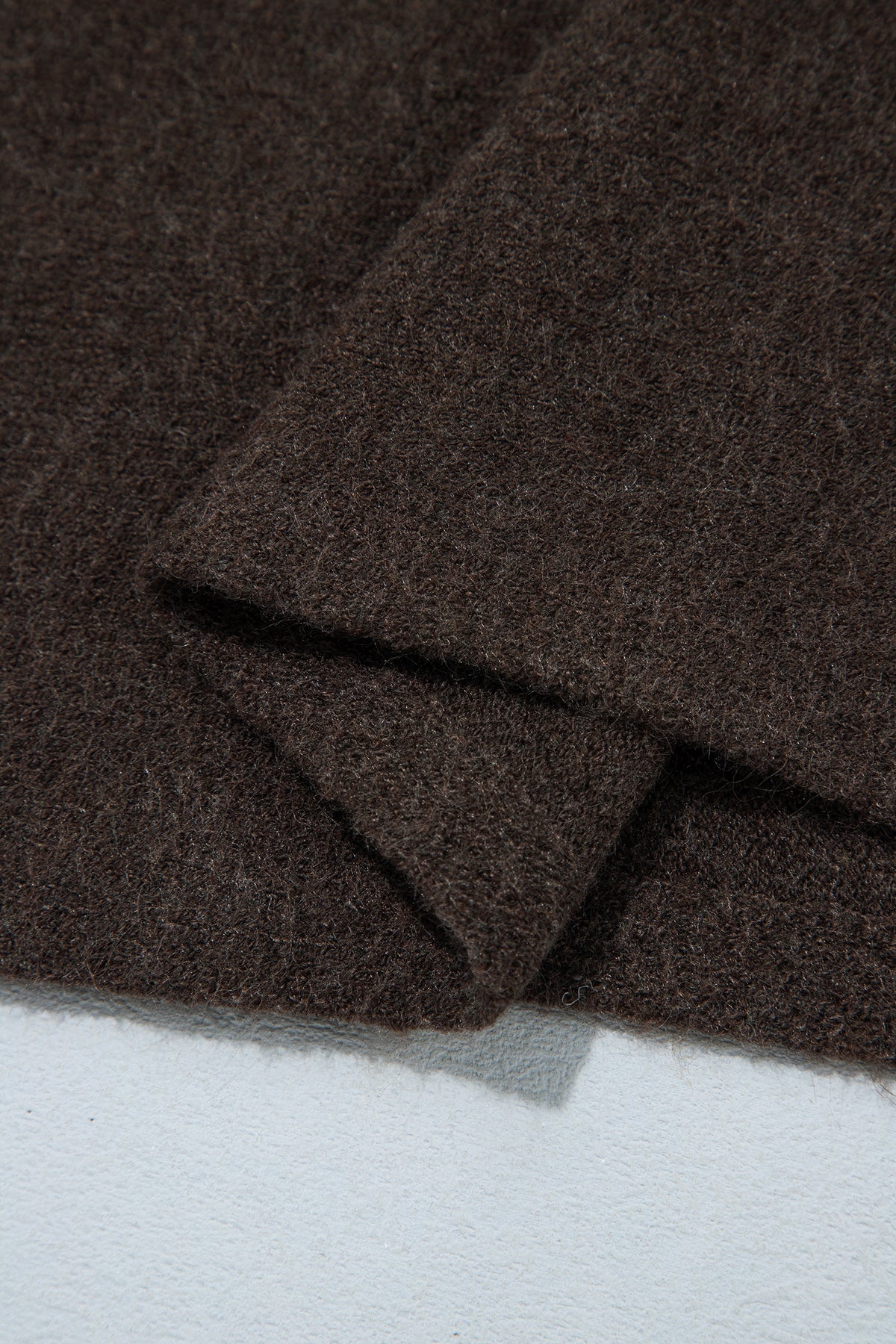 Dark Brown Ribbed Trim High Neck Short Sleeve Casual Sweater