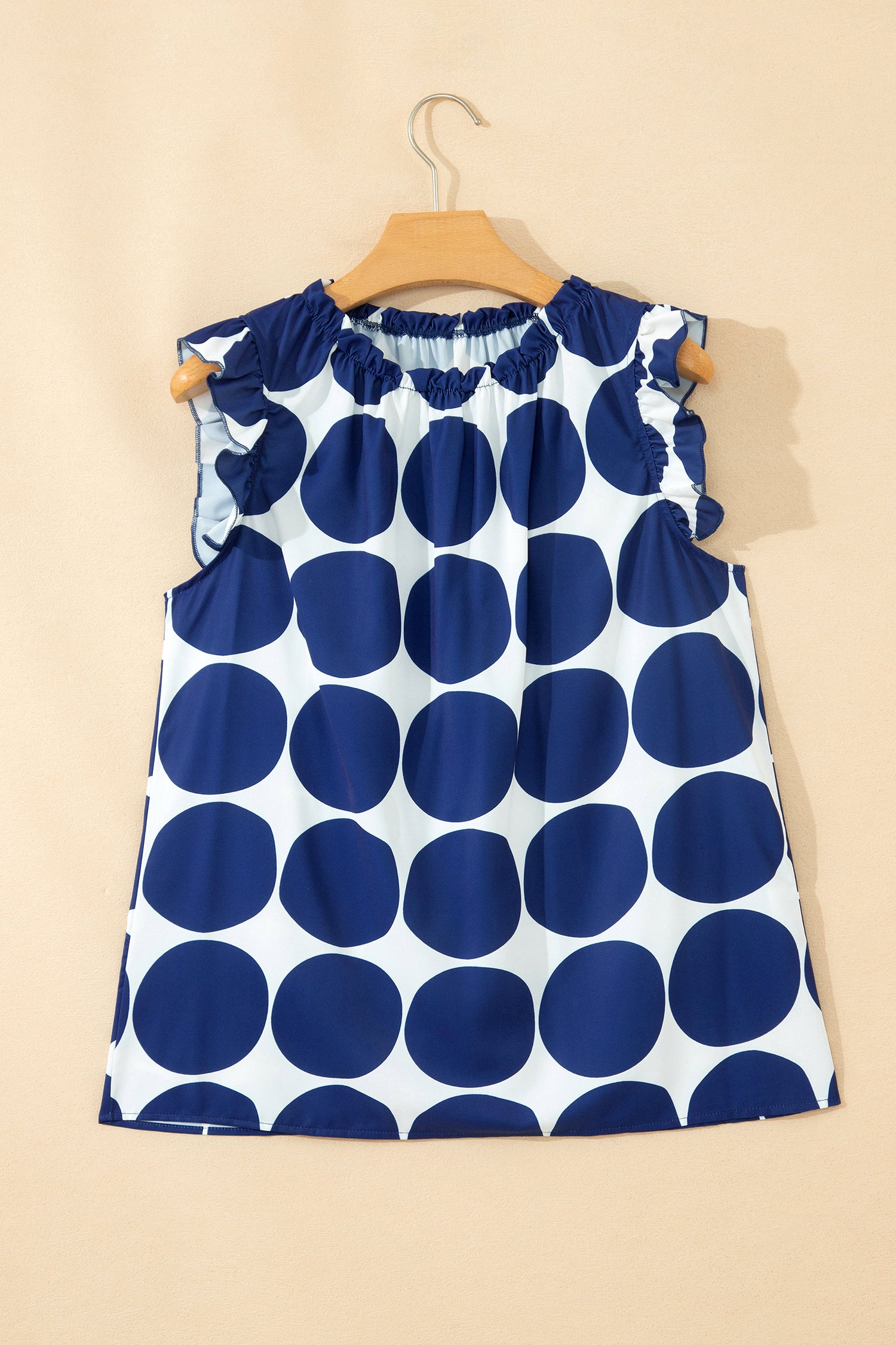 Rose Polka Dot Print Frilled Round Neck Shift Tank Top