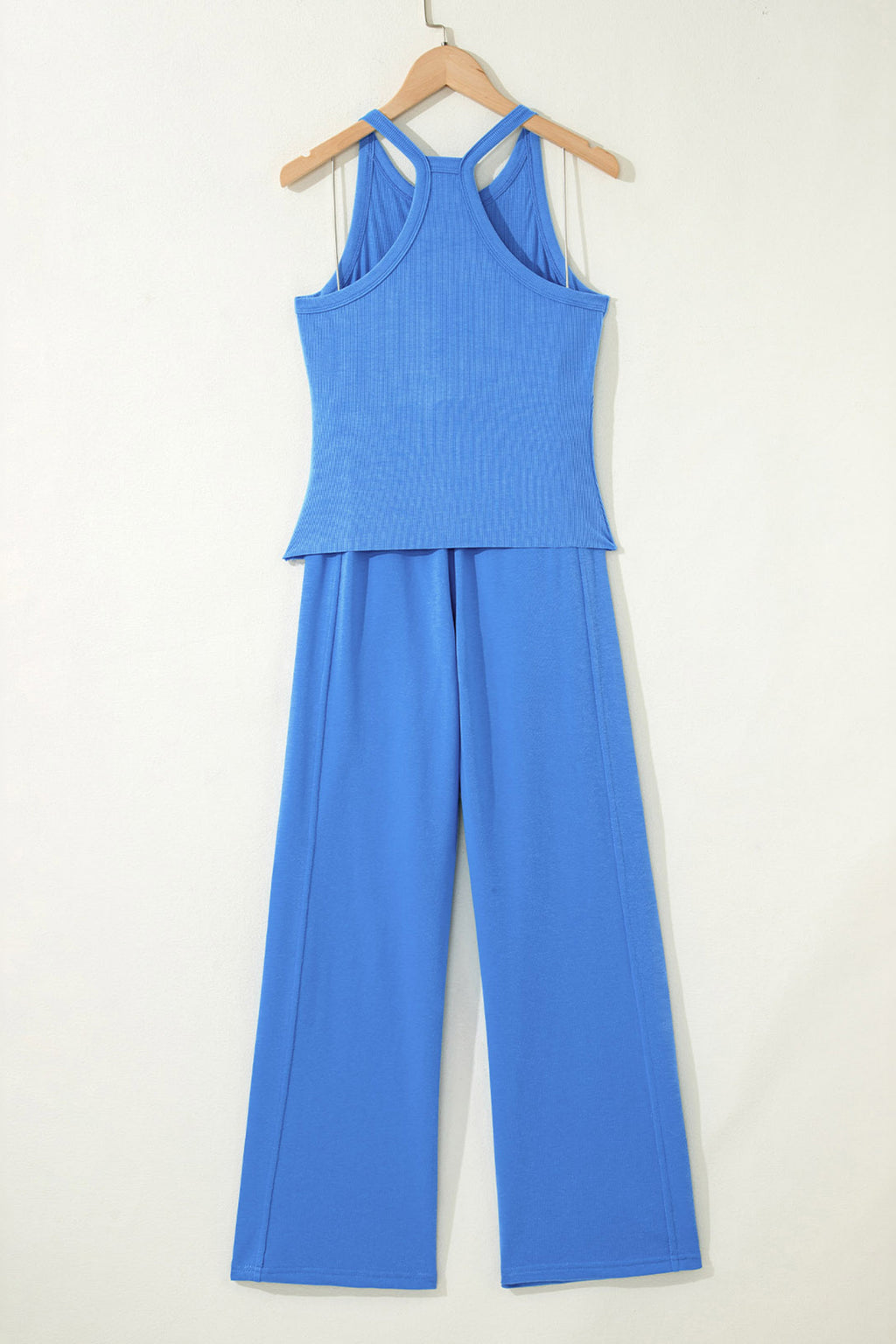 Green Slim Ribbed Tank Top and Sweatpants Set