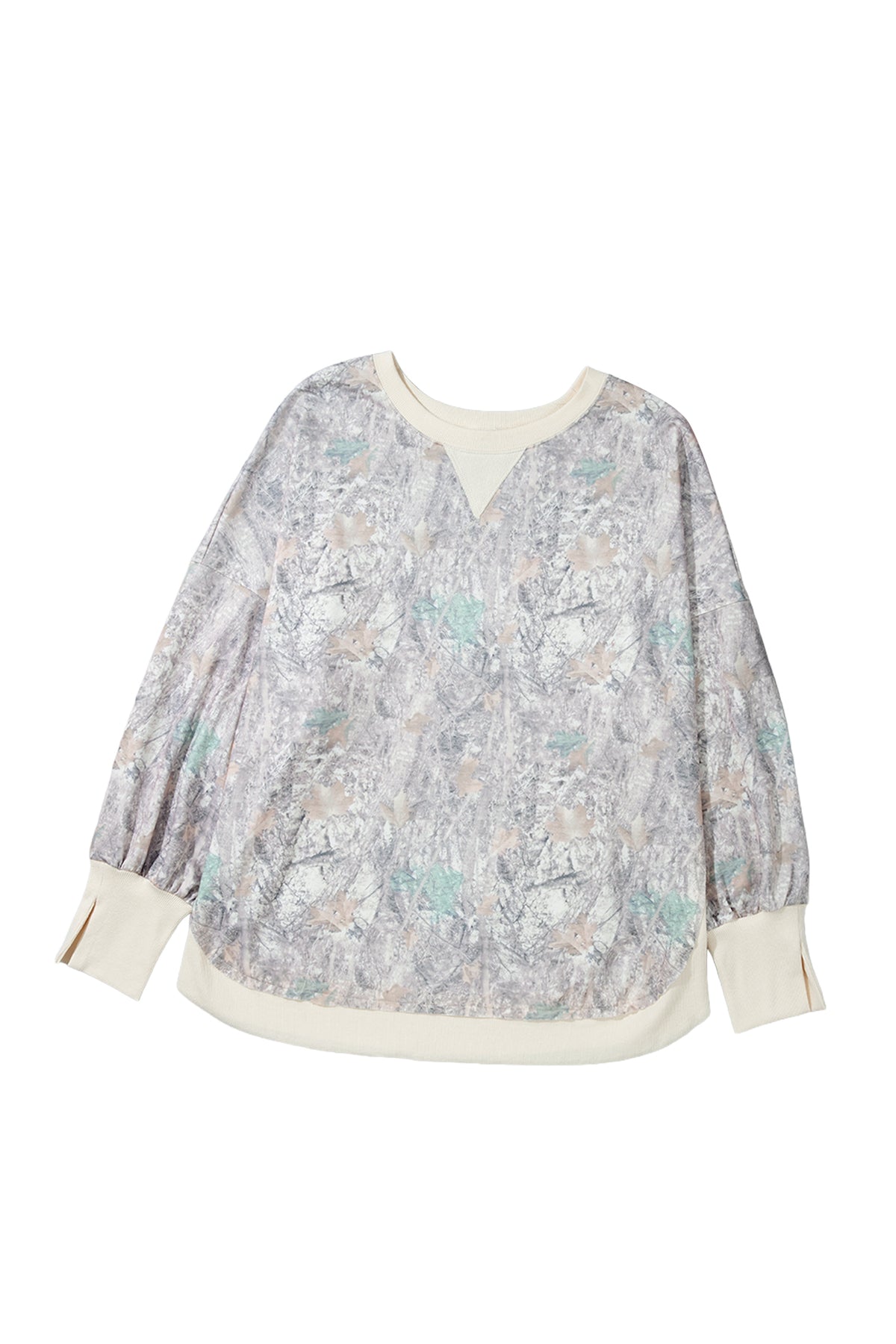 Khaki Camouflage Print Round Neck Long Sleeve Shift Plus Size Sweatshirt