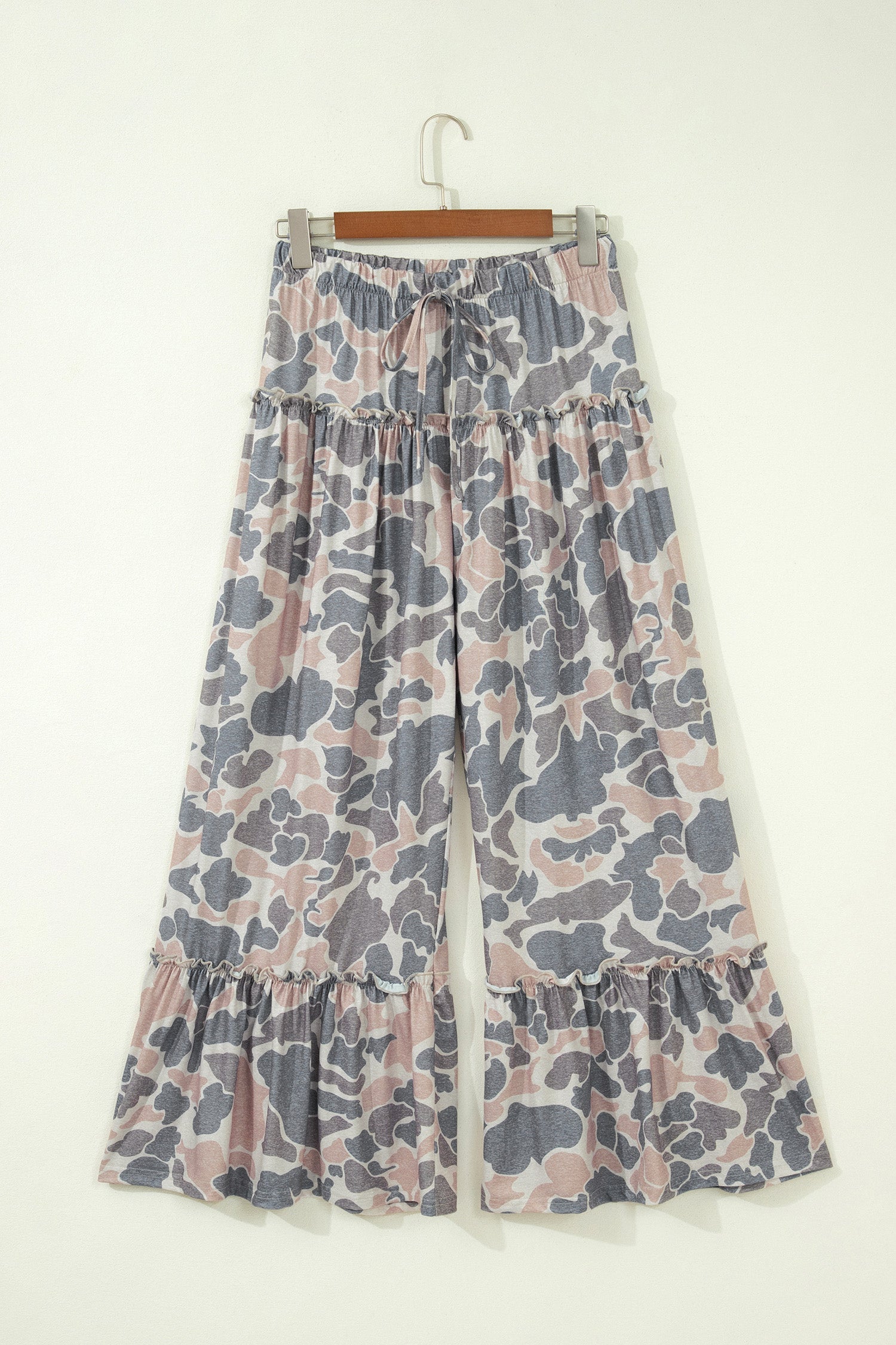 Brown Camo Print Wide Leg Casual Pants