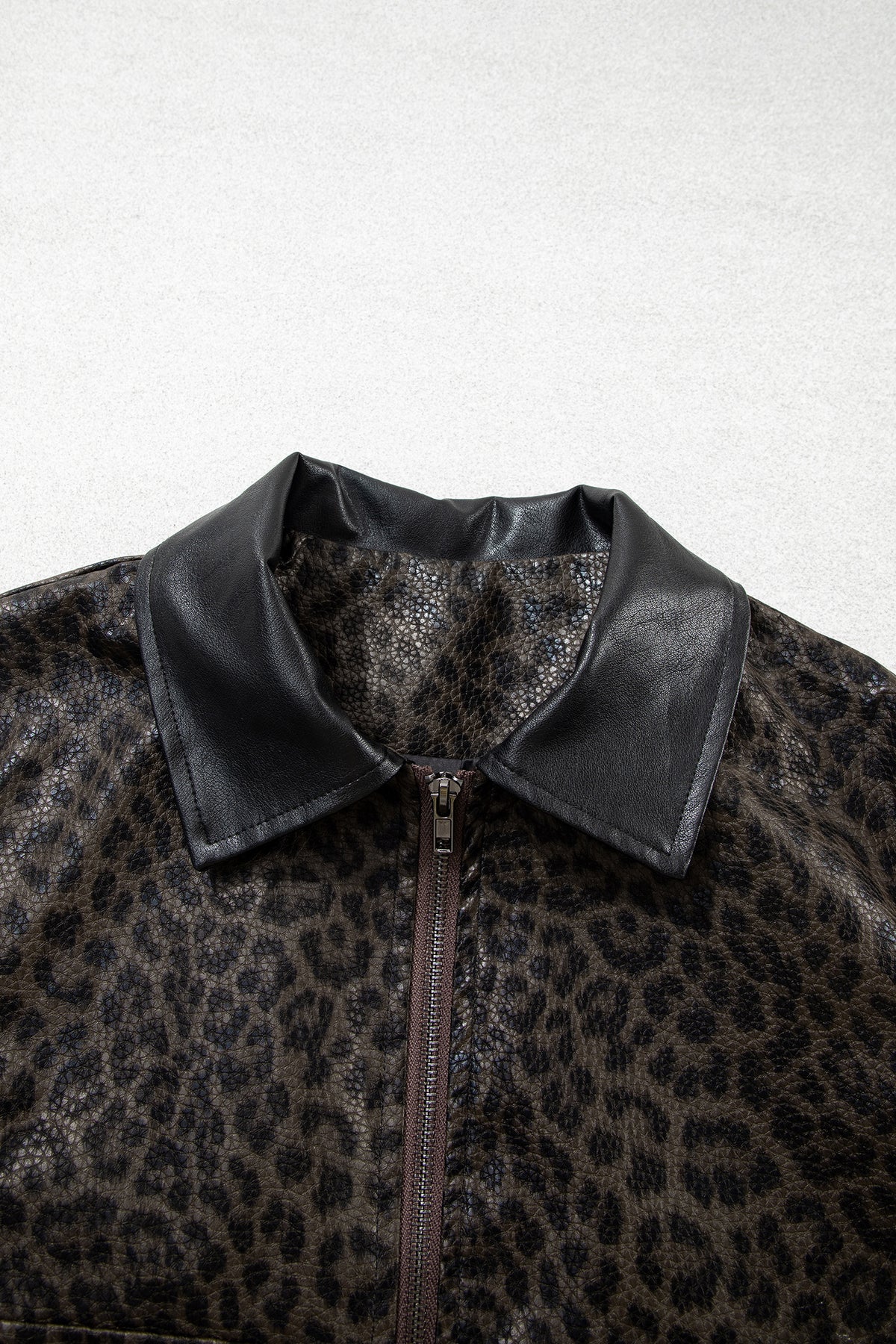 Multicolour Leopard Print Colorblock Collar Metal Placket Jacket