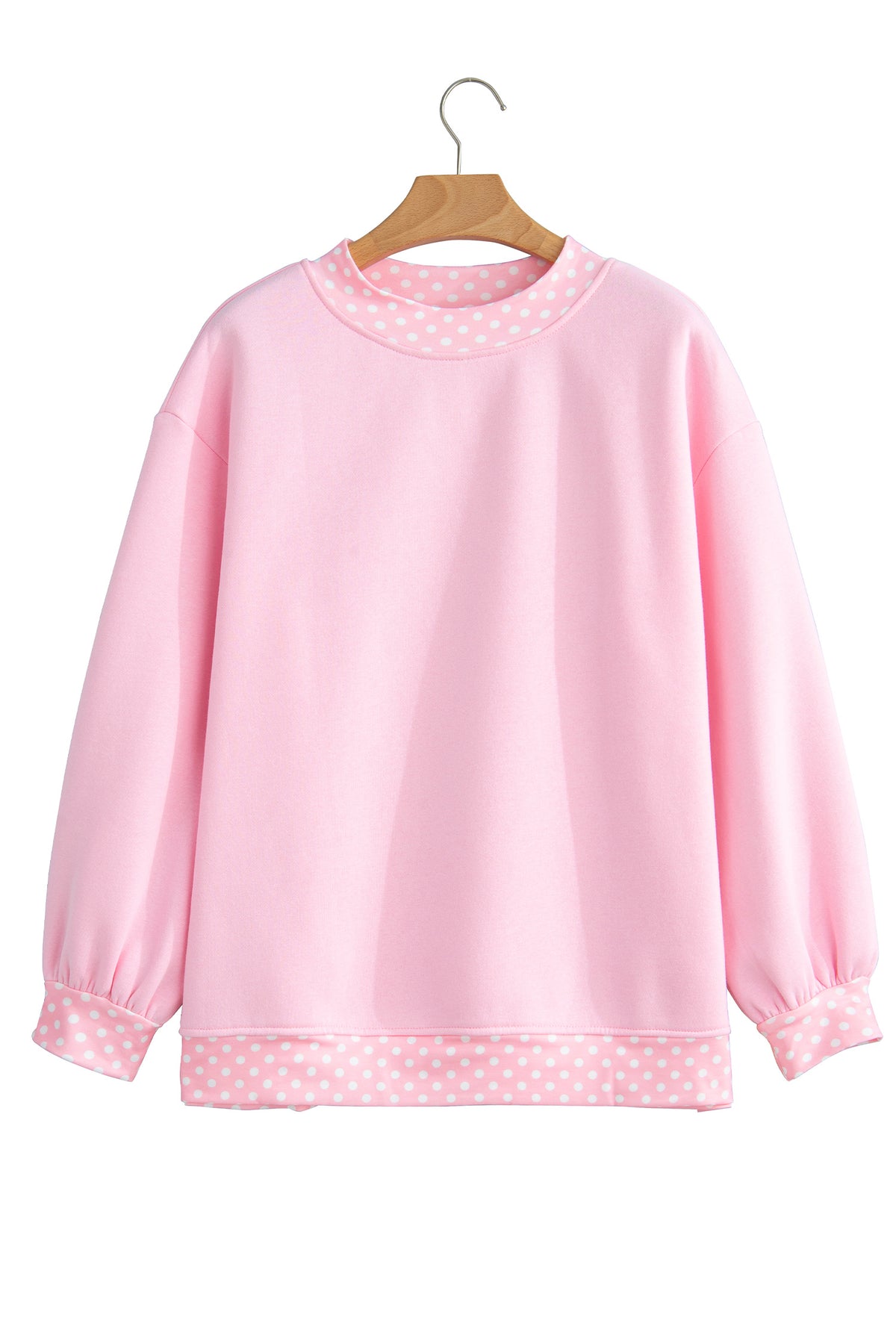 Pink Colorblock Polka Dot Contrast Trim Oversized Sweatshirt