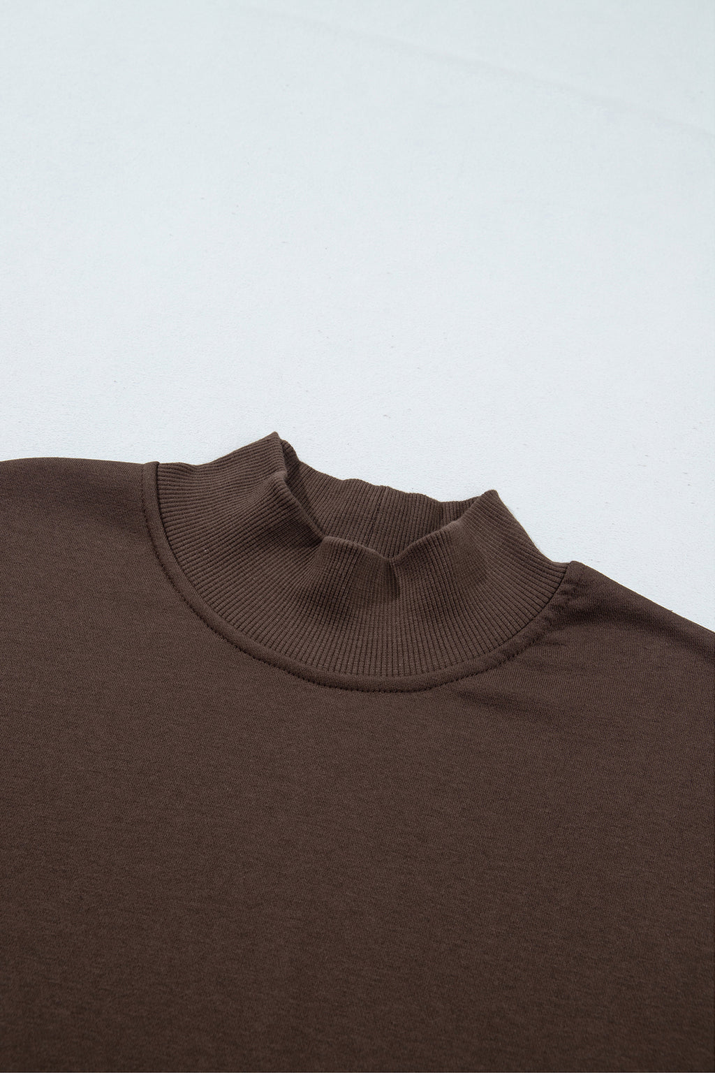 Coffee Solid Color High Neck Lace Splicing Hem Pullover Sweatshirt