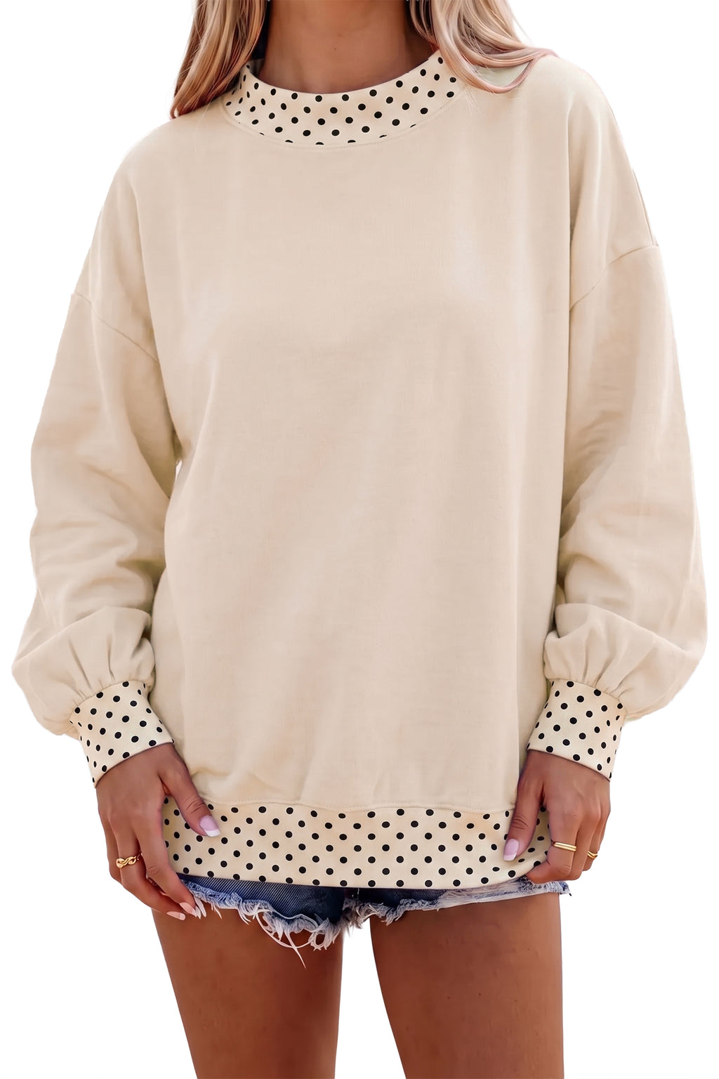 Jet Stream Colorblock Polka Dot Contrast Trim Oversized Sweatshirt
