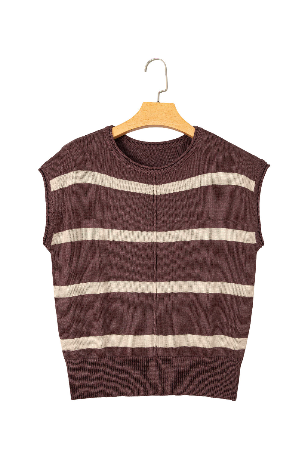 Brown Stripe Knit Western Short Sleeve Sweater