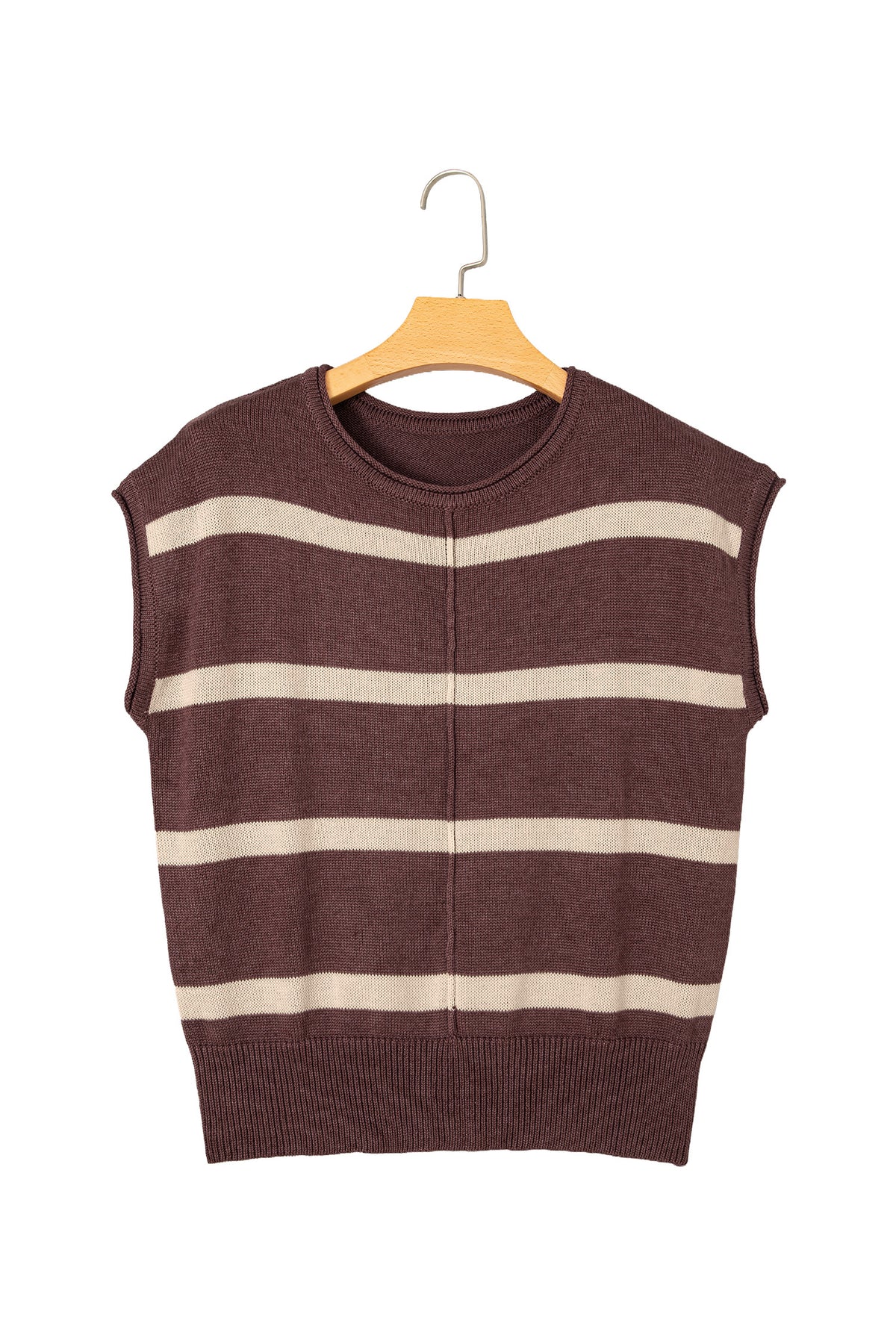 Brown Stripe Knit Western Short Sleeve Sweater