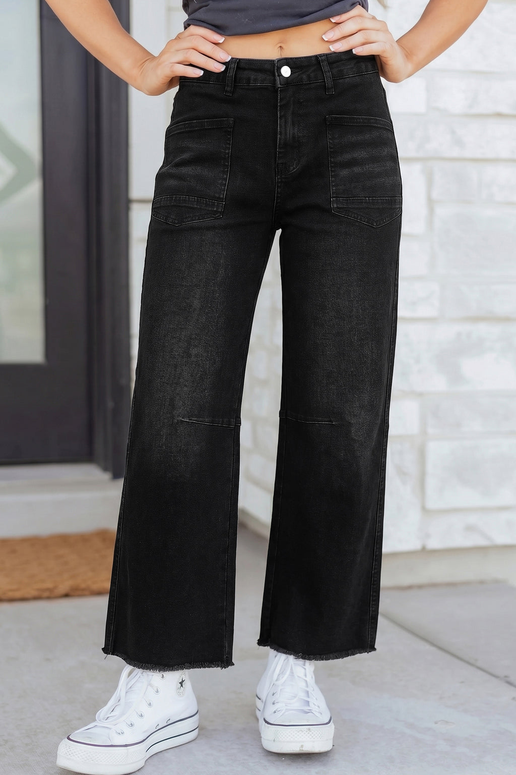 Sail Blue Frayed Cropped Straight Jeans