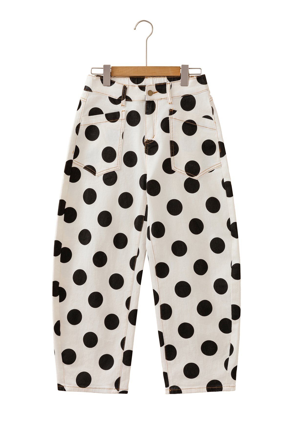 White Polka Dot Ankle-Length Barrel Jeans