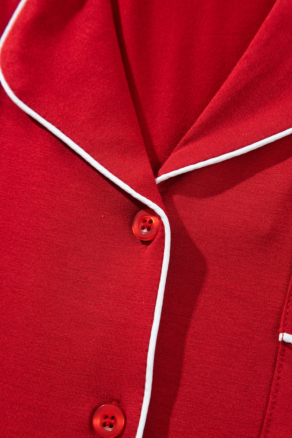 Racing Red Bow Pocket Detail Long Sleeve Shirt 2pcs Pajama Set