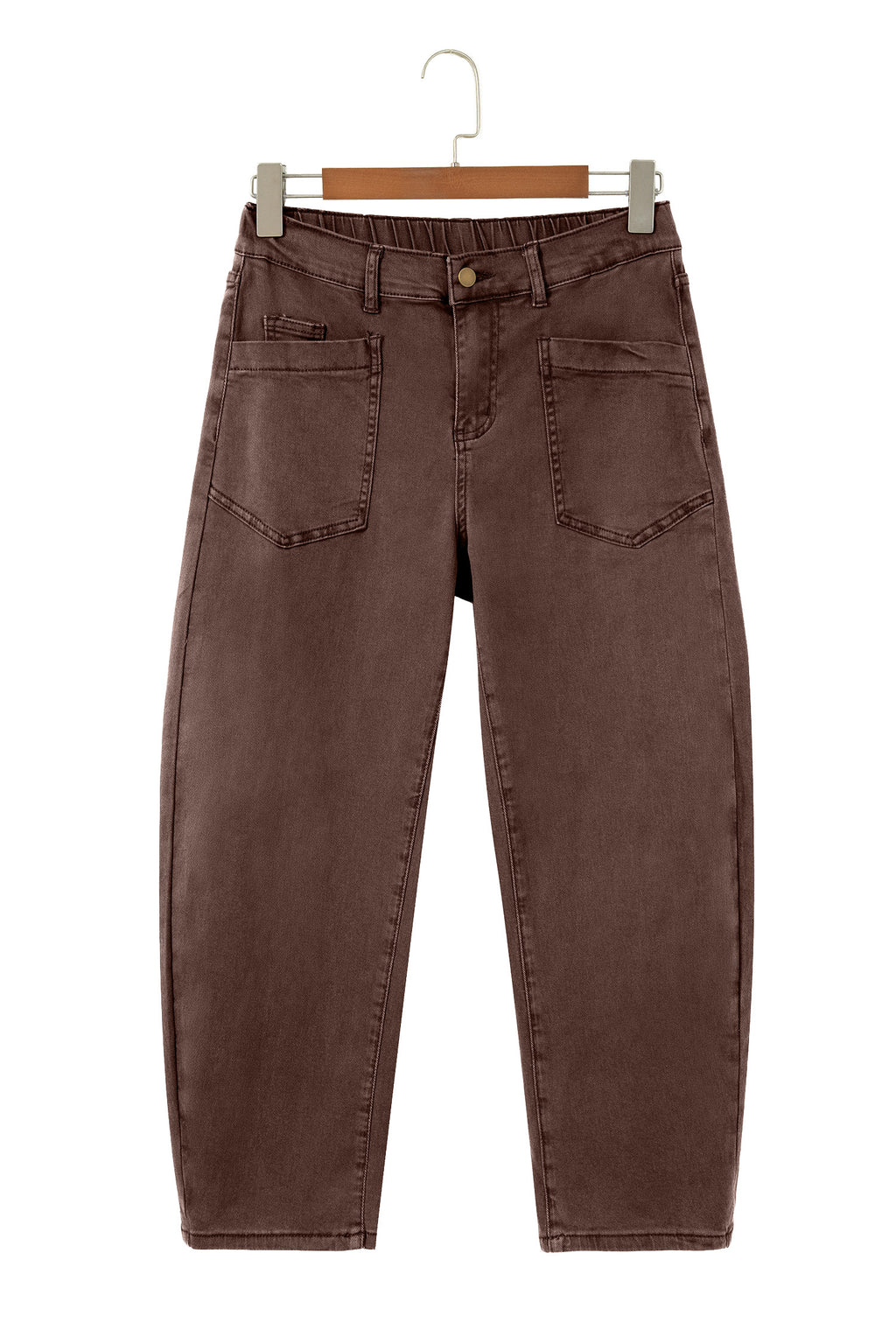 Four Leaf Clover Solid Color Square Patch Pocket Ankle-length Barrel Jeans
