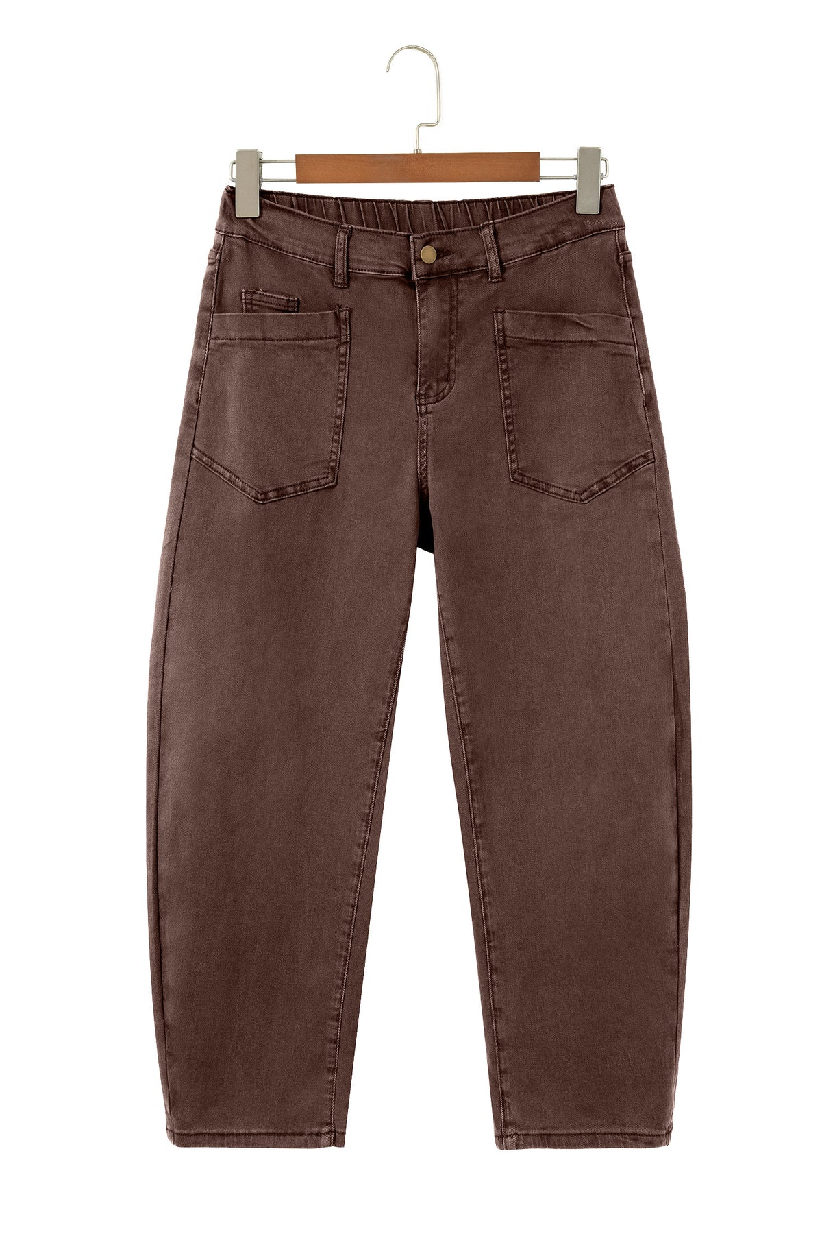Four Leaf Clover Solid Color Square Patch Pocket Ankle-length Barrel Jeans