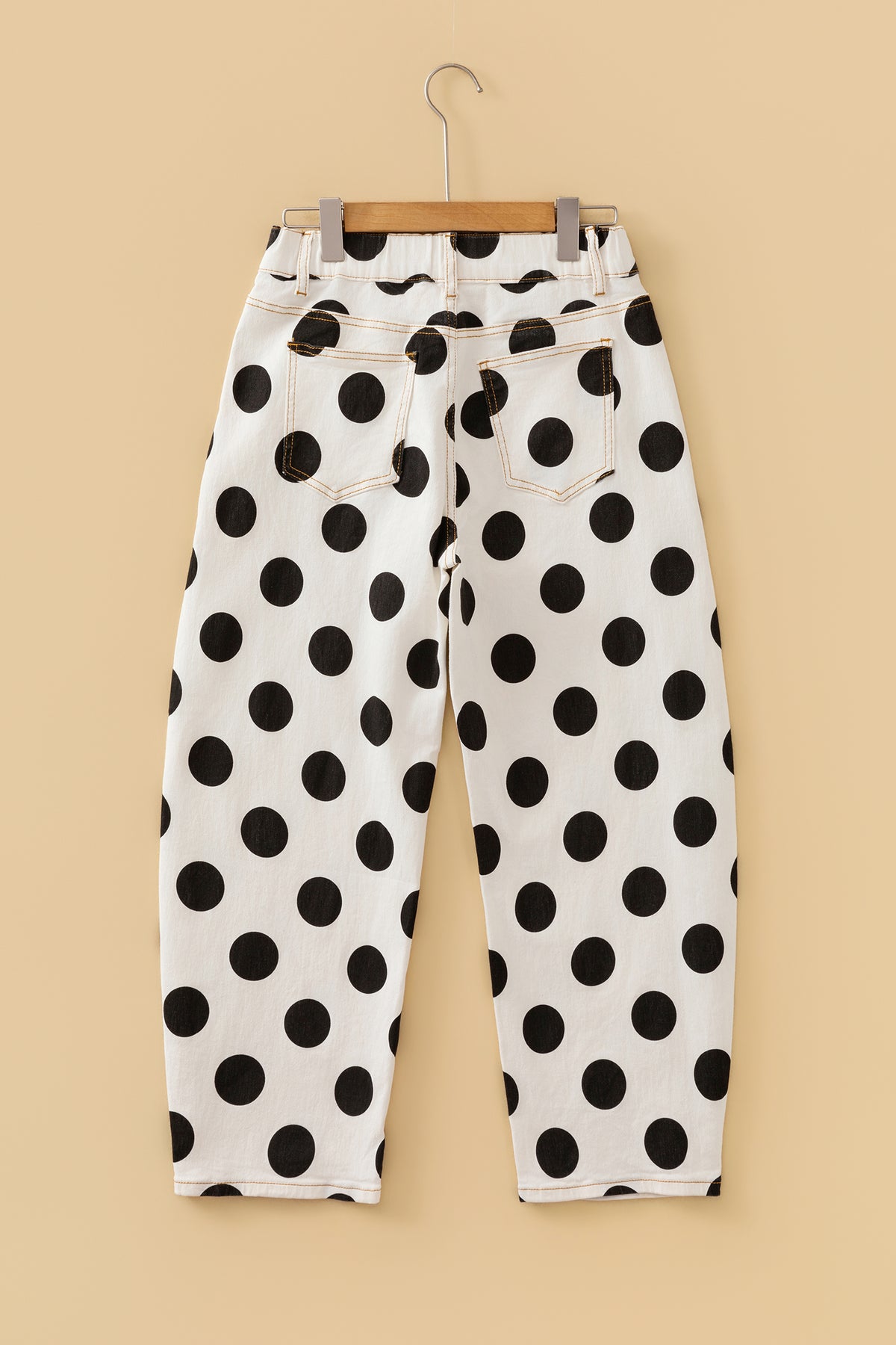 White Polka Dot Ankle-Length Barrel Jeans