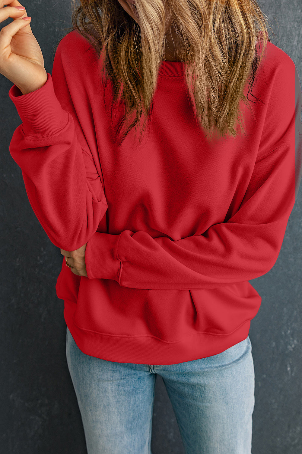 Pink Solid Classic Crewneck Pullover Sweatshirt