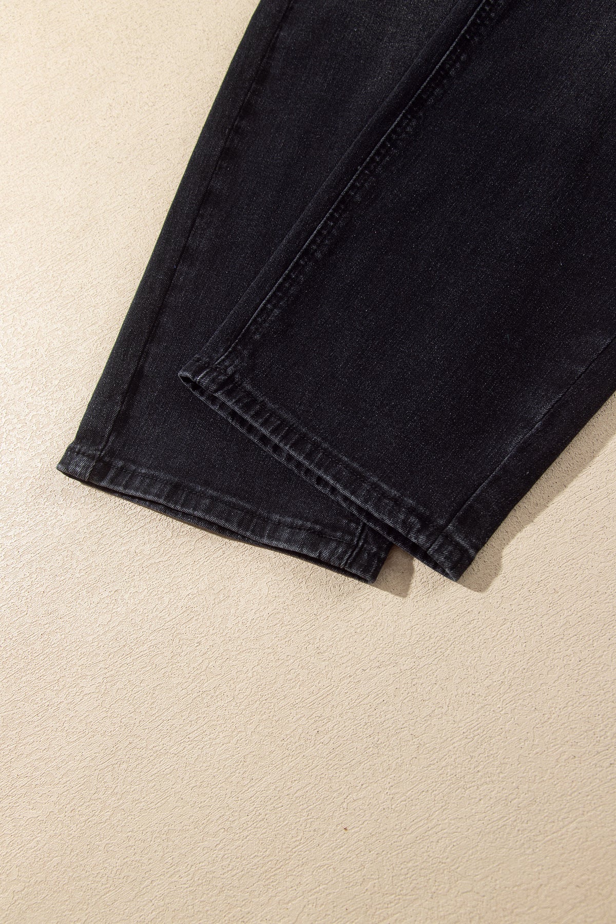 Black Drawstring Waist Ankle Length Casual Jeans Regular Fit Pocket Detail Denim Pants