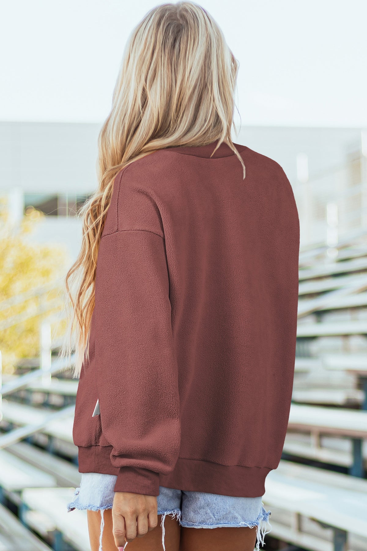 Carrot Oversize Drop Shoulder Reversible Mock Neck Sweatshirt