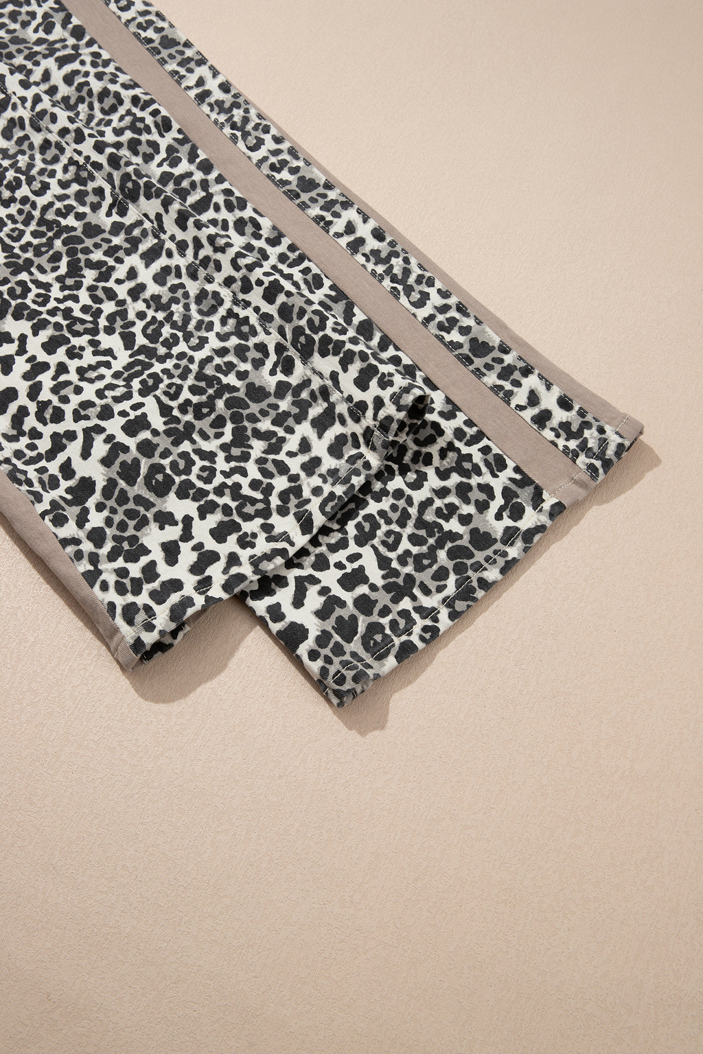 Khaki Leopard Print Drawstring Waist Straight Leg Jeans