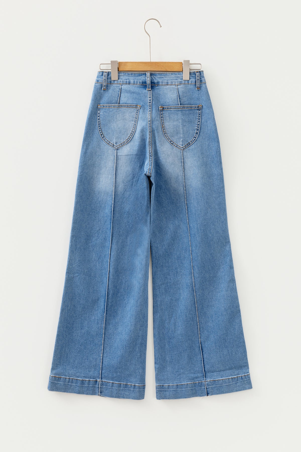 Dusk Blue Piping Seam Detail Flare Leg Pocket Jeans
