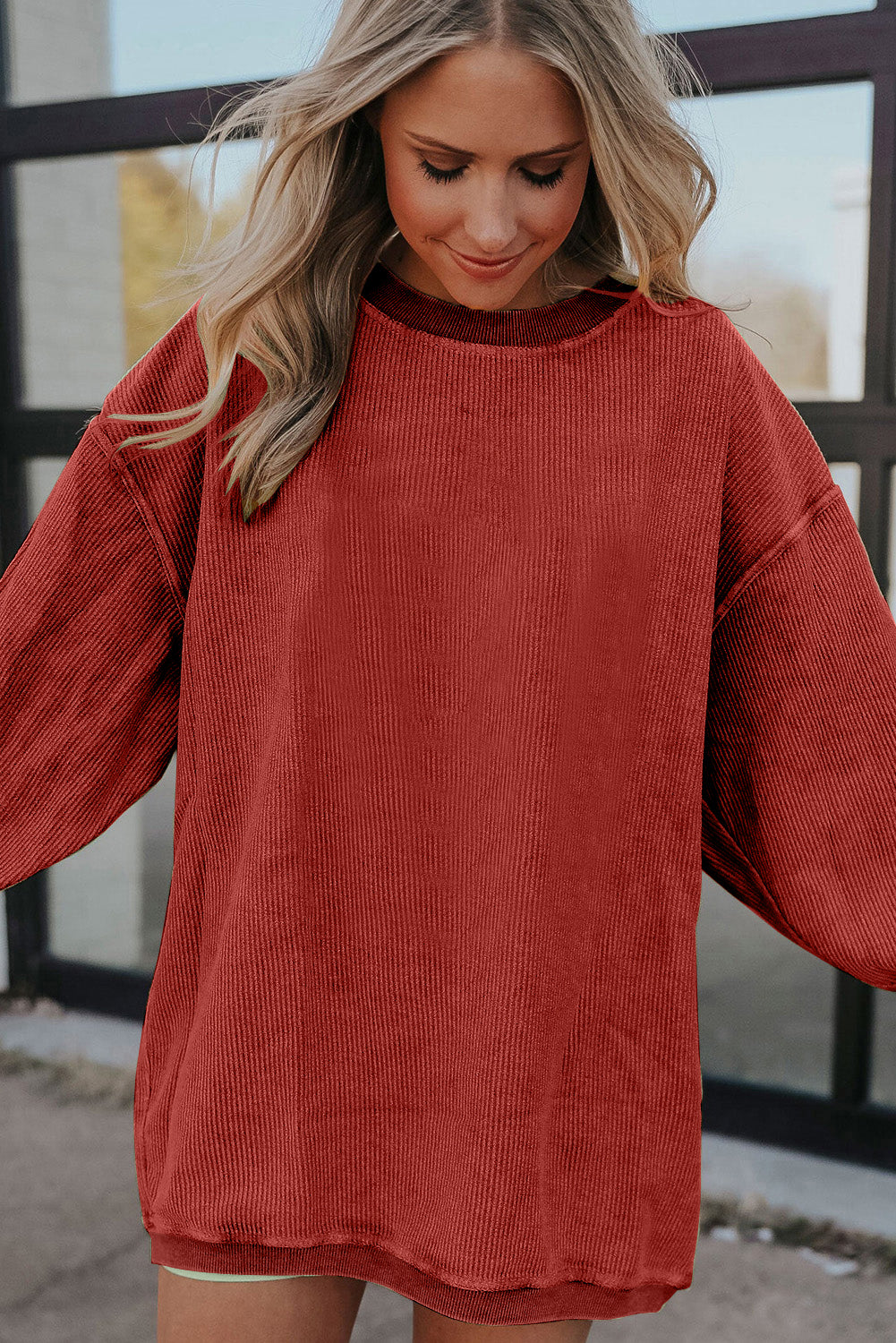 Festival Fuchsia Ribbed Corduroy Oversized Sweatshirt