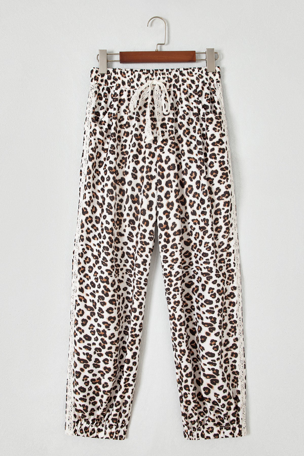 Black Leopard Print Ankle-Length Elastic Waist Pants