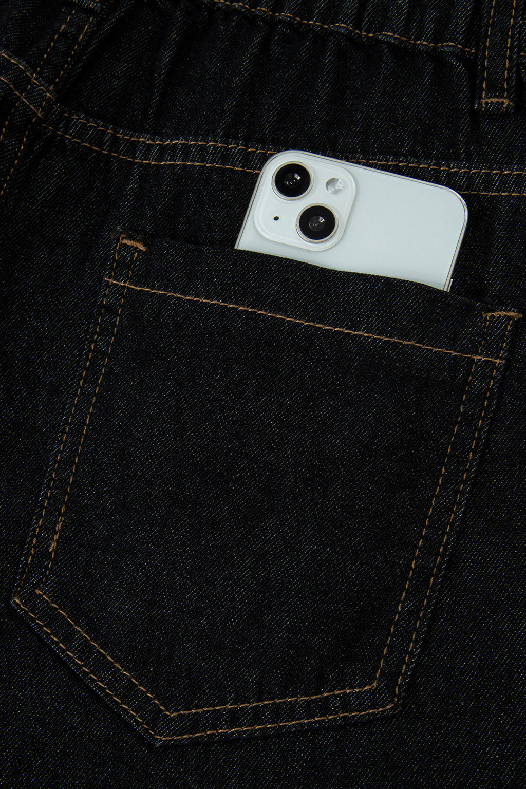 Navy Blue Embroidered Scalloped Trim Relaxed Denim Shorts
