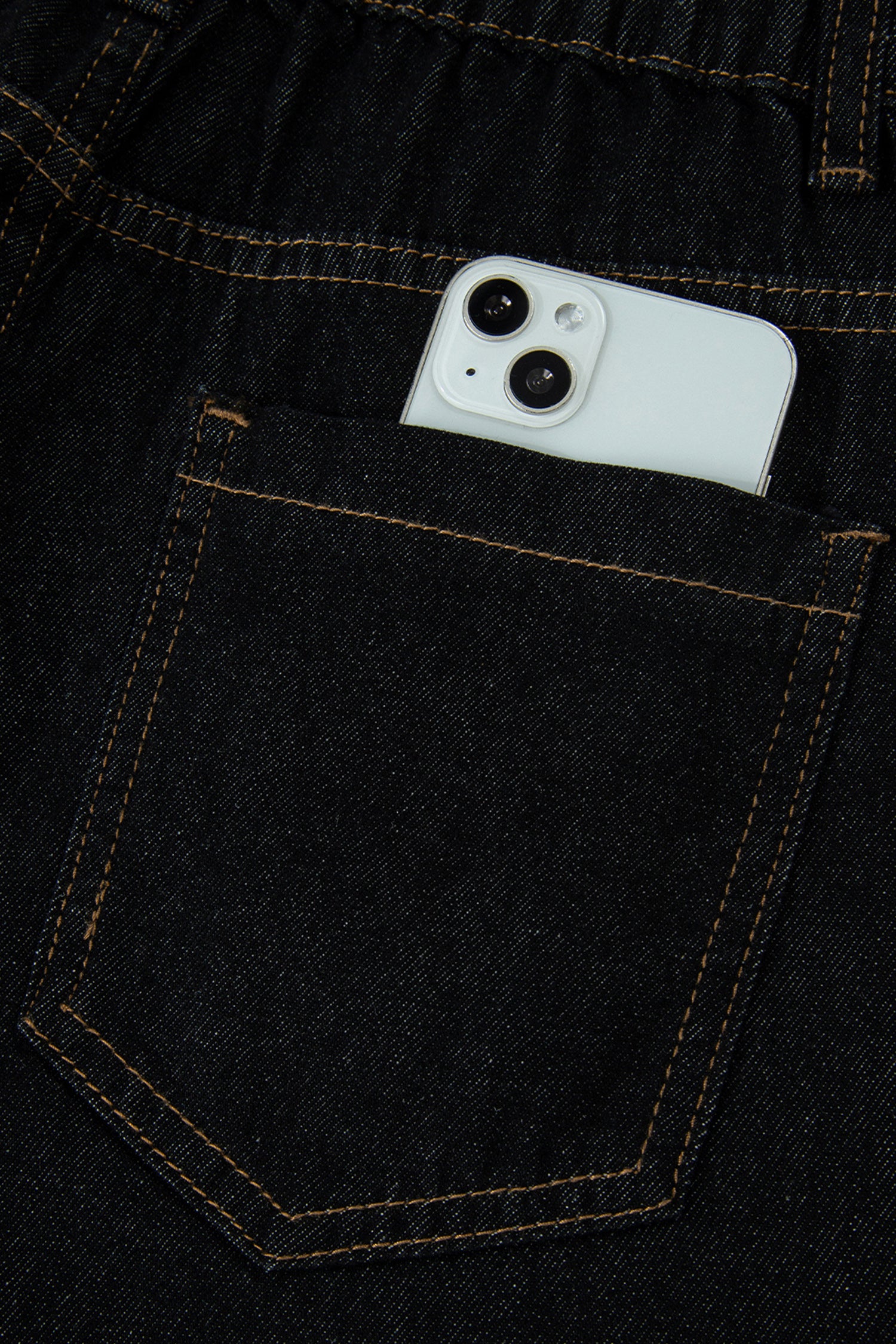 Navy Blue Embroidered Scalloped Trim Relaxed Denim Shorts