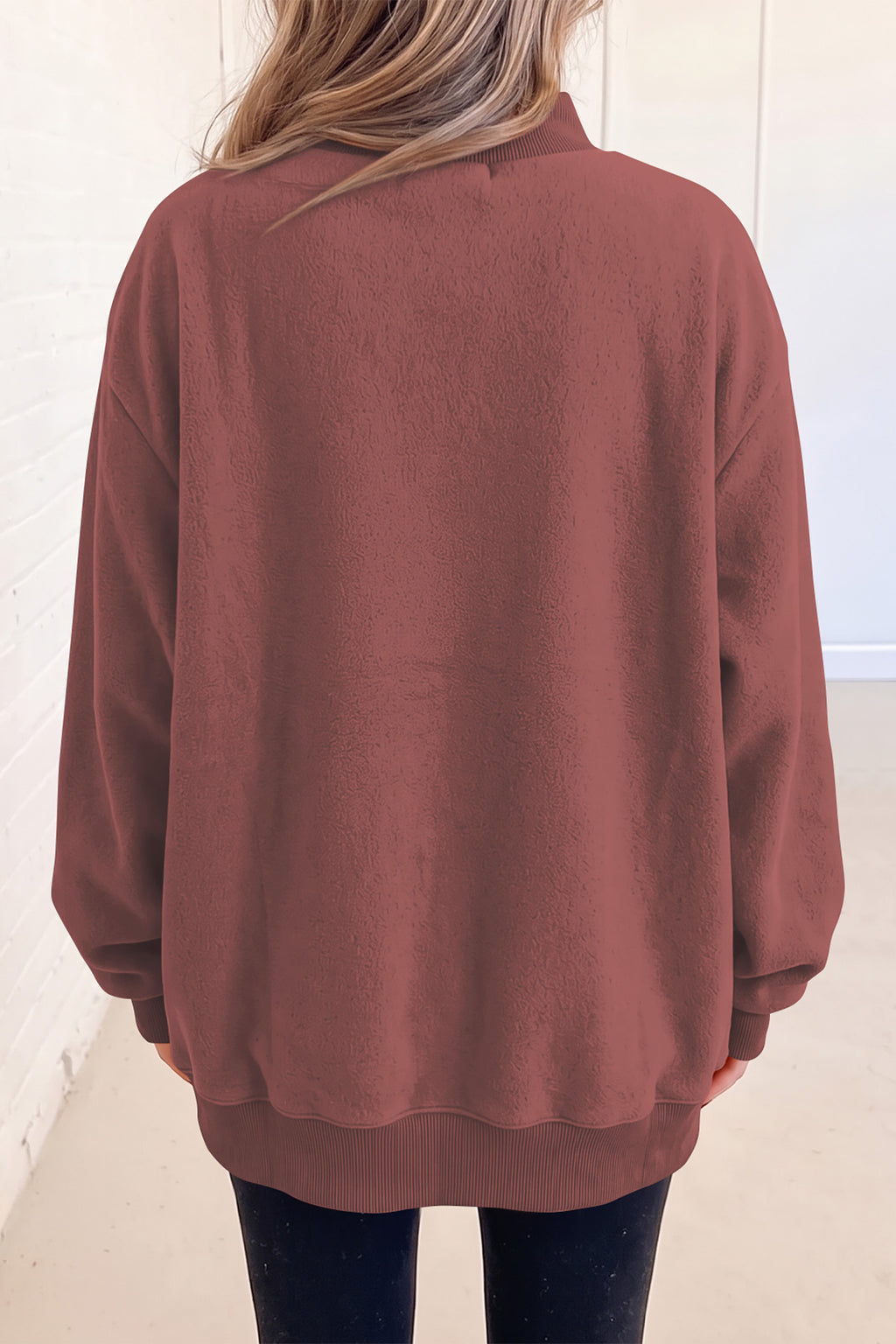 Carrot Oversize Drop Shoulder Reversible Mock Neck Sweatshirt