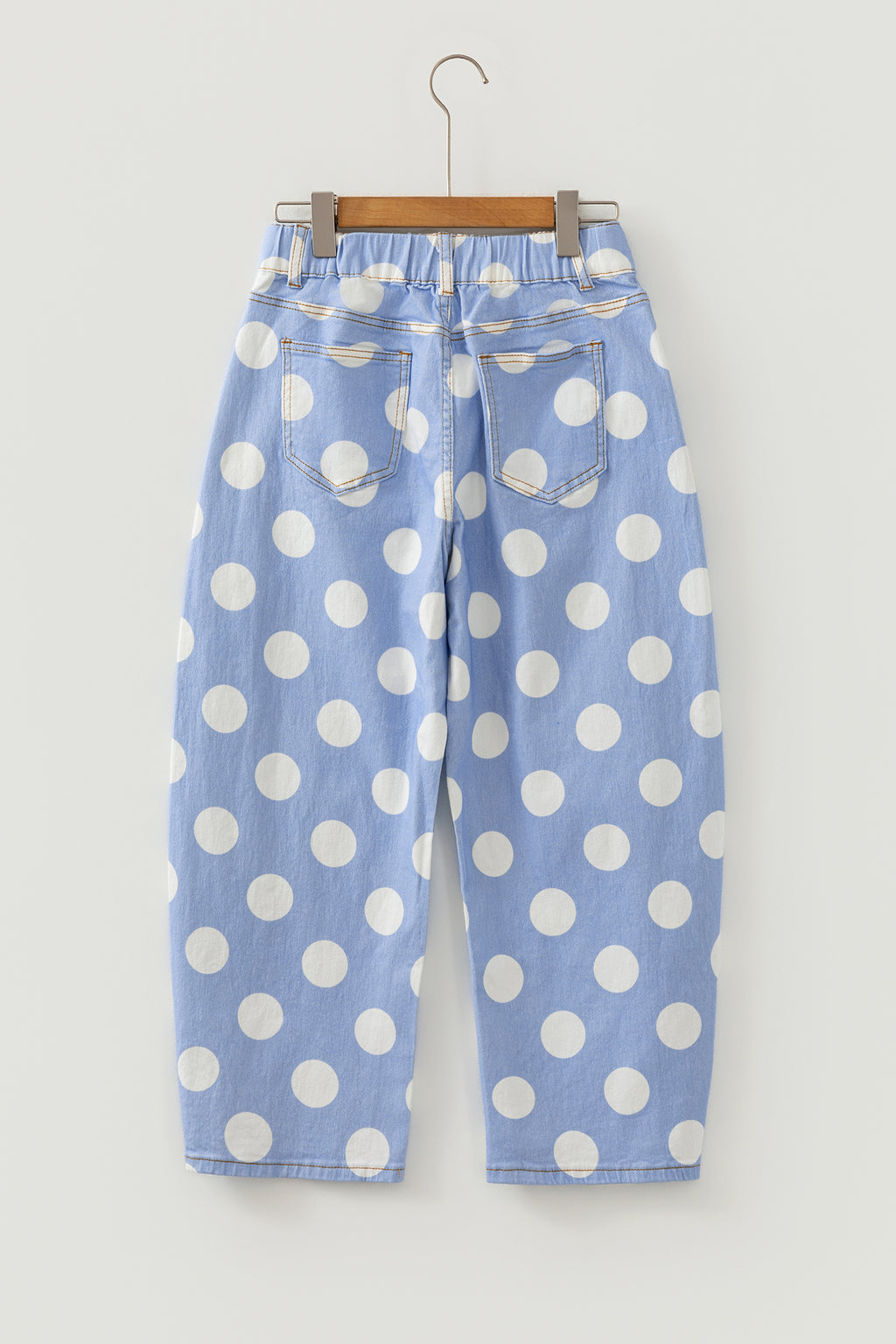 White Polka Dot Ankle-Length Barrel Jeans