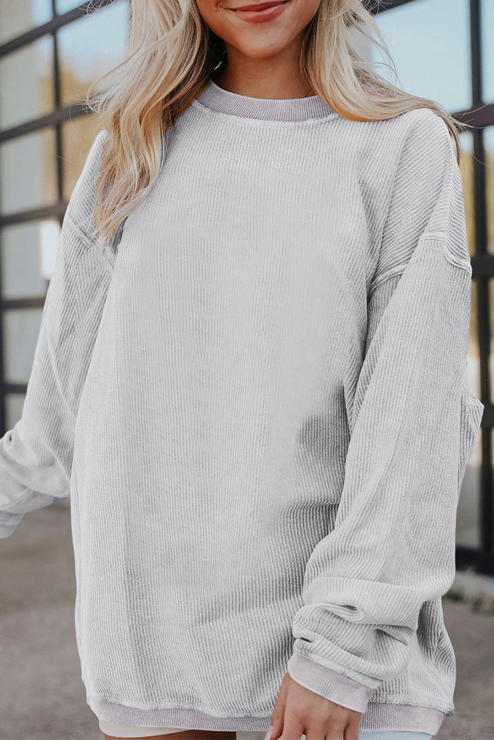 Festival Fuchsia Ribbed Corduroy Oversized Sweatshirt