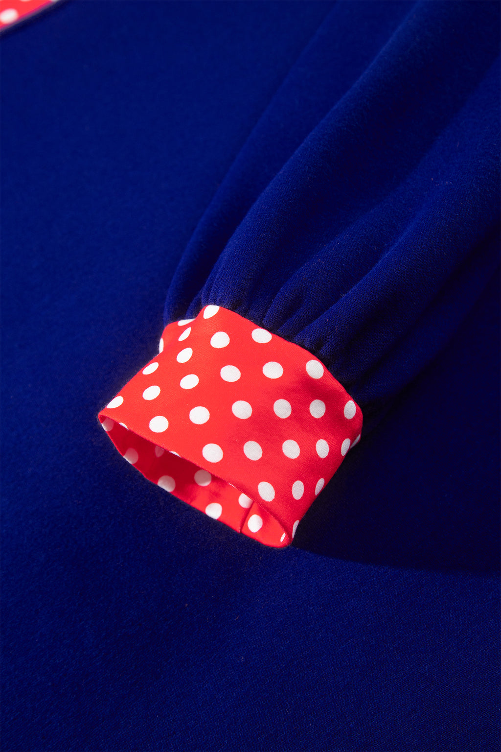 Dark Blue Colorblock Polka Dot Contrast Trim Oversized Sweatshirt