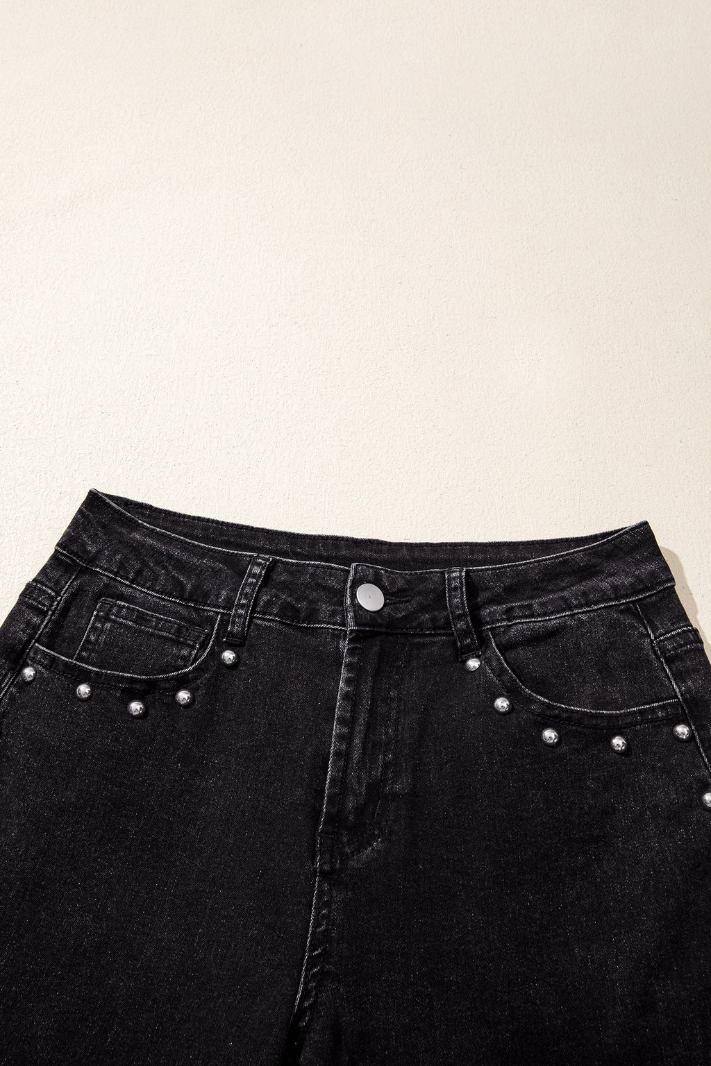 Navy Blue Studded Detail Straight Leg Casual Loose Jeans