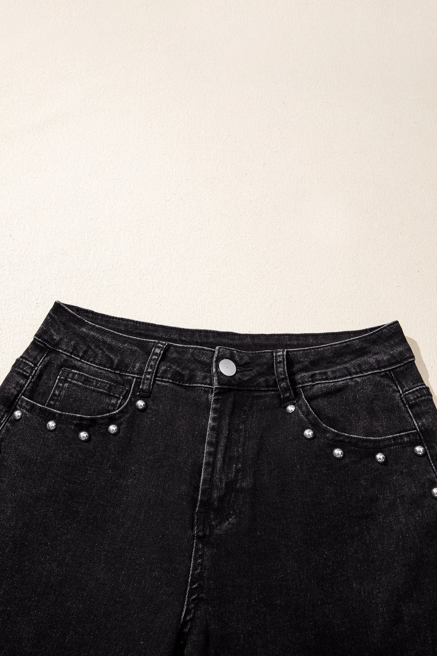 Navy Blue Studded Detail Straight Leg Casual Loose Jeans