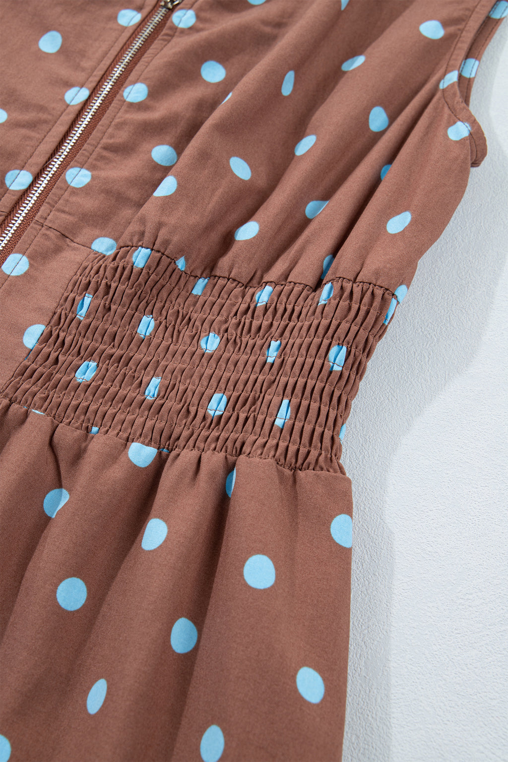 Black Polka Dot Print Contrast Trim V Neck Zip Up Sleeveless Dress