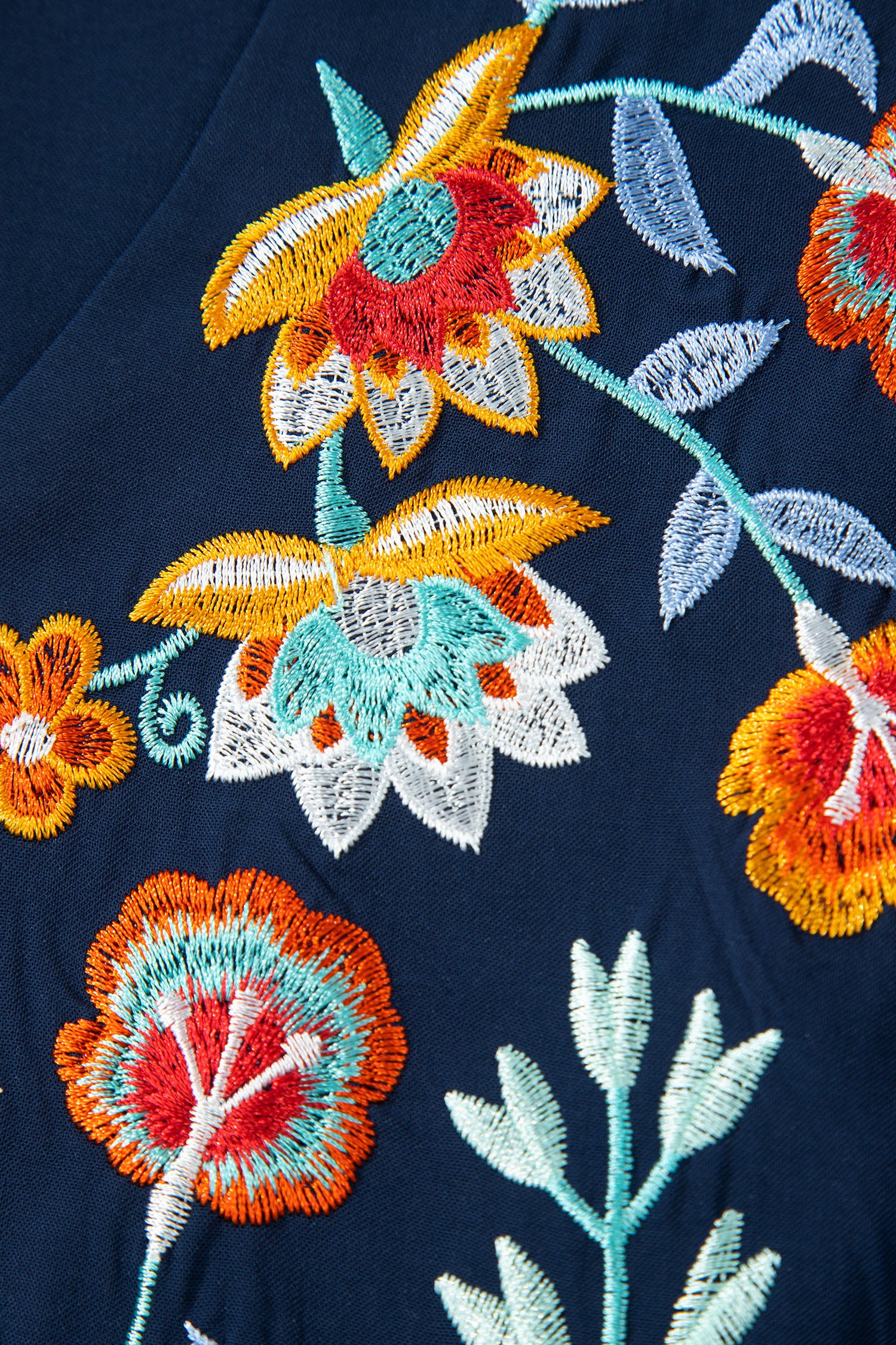 Dirty Blue V Neck Ruffled Sleeve Floral Embroidered Detail Babydoll Blouse
