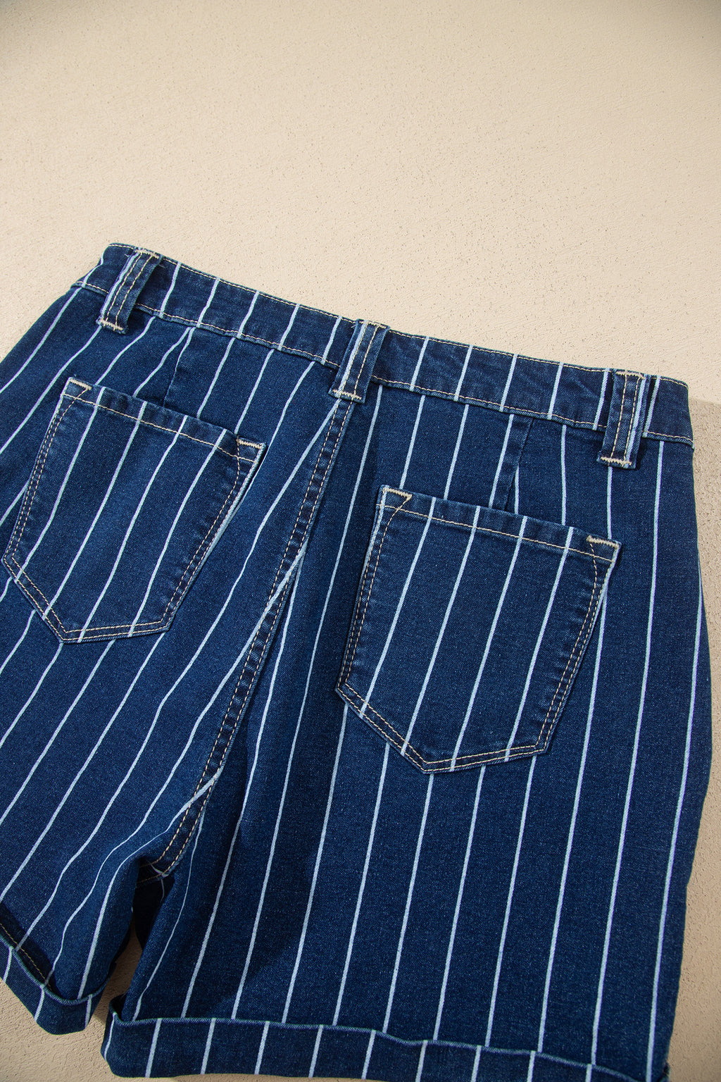 Blue Stripe Metal Button Detail Denim Shorts