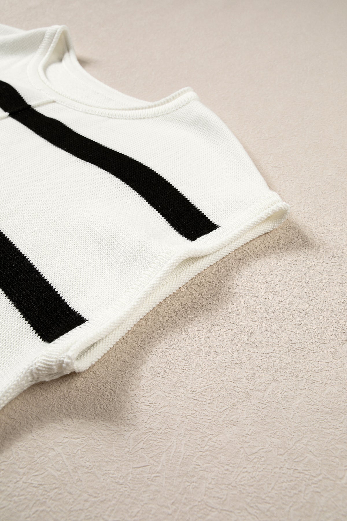 Brown Stripe Knit Western Short Sleeve Sweater