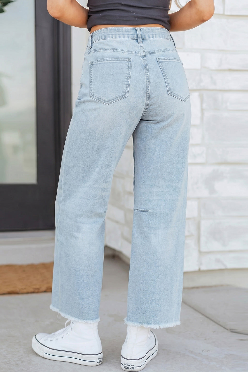 Sail Blue Frayed Cropped Straight Jeans