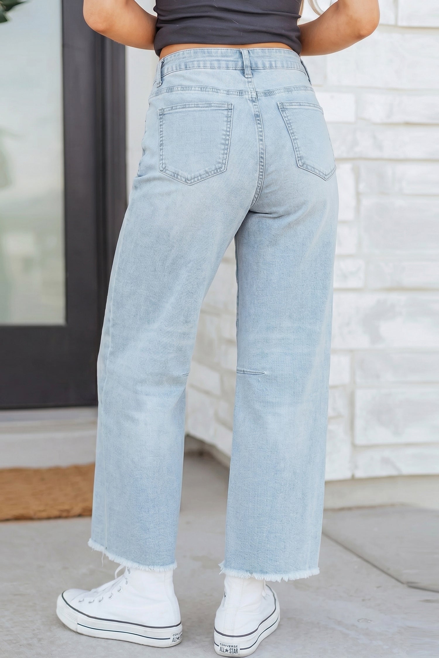 Sail Blue Frayed Cropped Straight Jeans